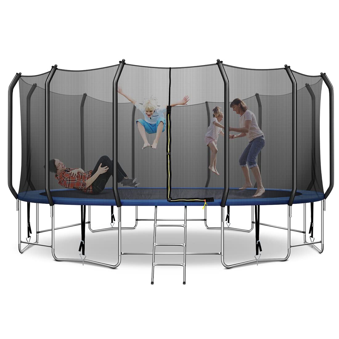 JINSVIcO 1500LBS 16FT Trampoline with Balance Bar  6 Wind Stakes, 16MM Thickened High End curved Poles Trampoline for Adults or 