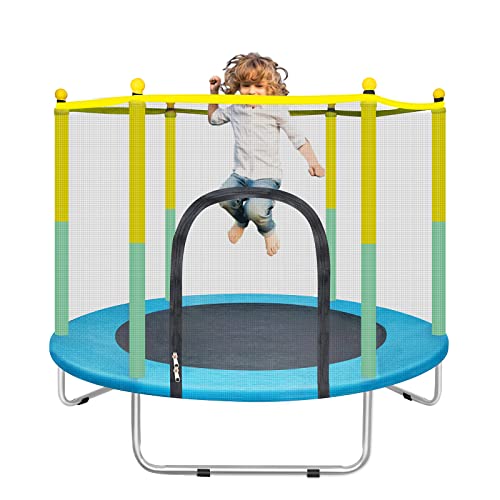 Bigou 55 Small Trampoline for Kids with Net, 46FT Indoor Outdoor Toddler Trampoline with Safety Enclosure, Baby Trampoline Round Jumpi