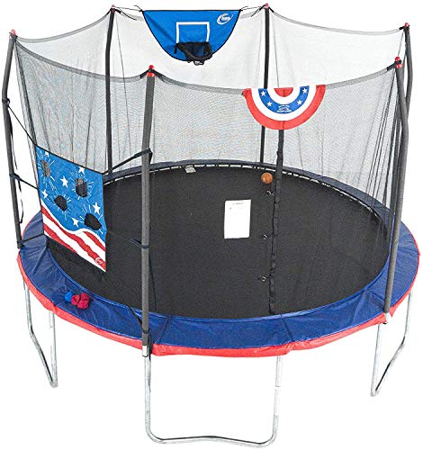 Skywalker Trampolines 12-Foot Jump NA Dunk Trampoline with Enclosure Net - Basketball Trampoline, Stars  Stripes