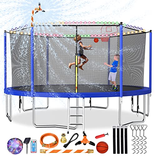 Lyromix 12 14 15 16FT Trampoline, Large Recreational Trampoline with Net, Outdoor Trampoline with Basketball Hoop and Ladder, Ba