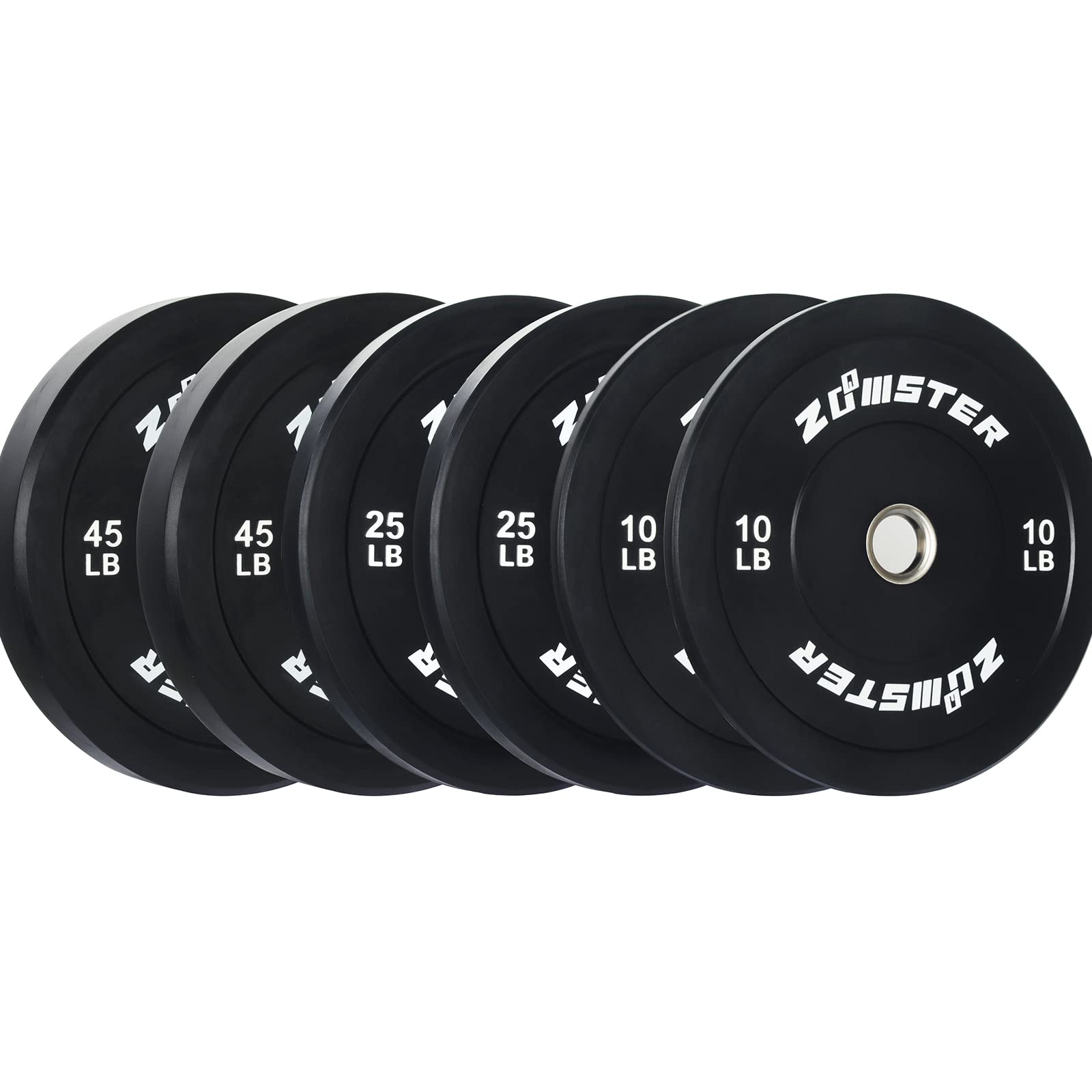 Zoomster 10LB 25LB 45LB Bumper Plate Olympic Weight Plate Bumper Weight Plate with Steel Insert (160LB Weight Set)