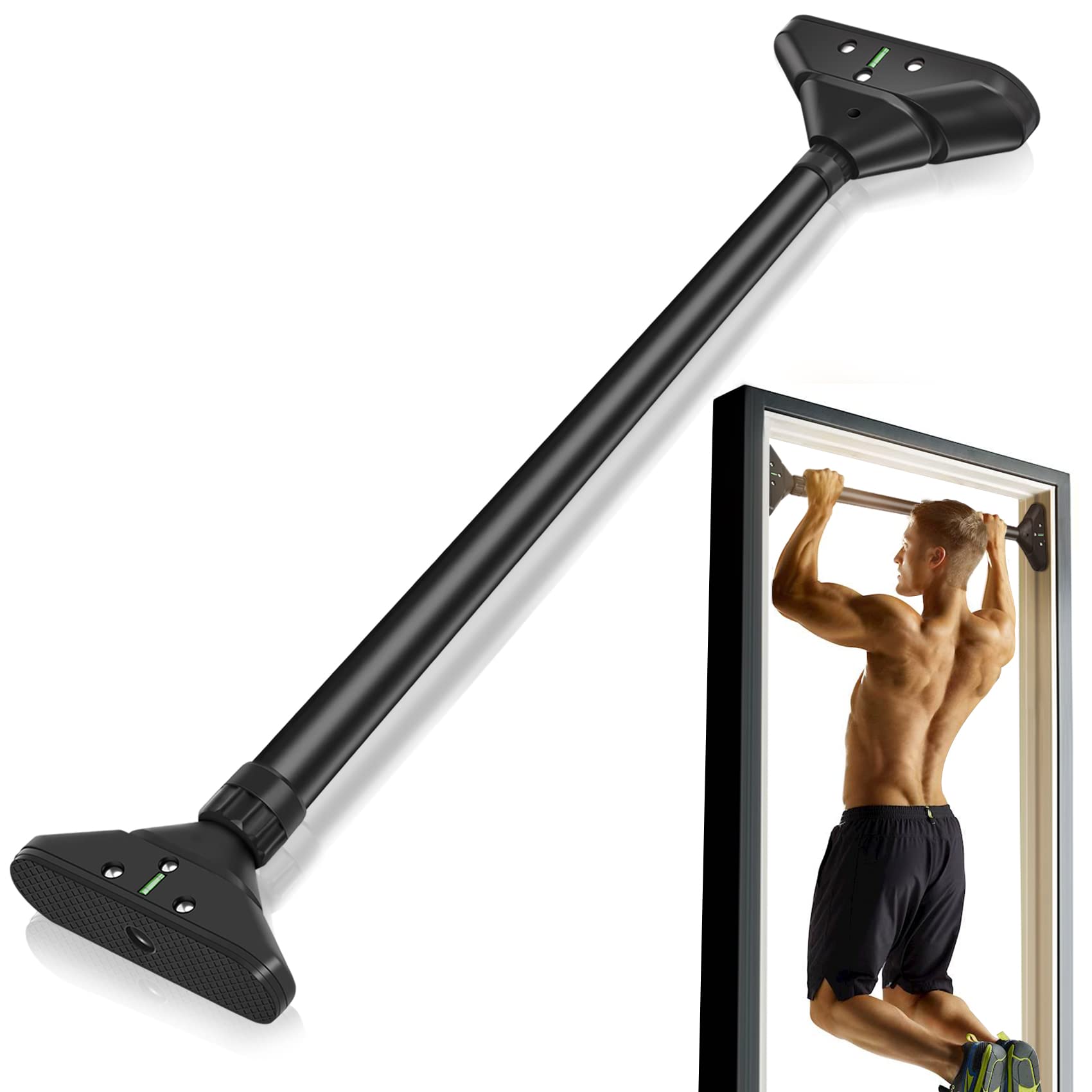 Hogimcty Pull Up Bar for Doorway, Strength Training Pullup Bar No Screw Installation, Pull Up Bar with Adjustable Width Locking 