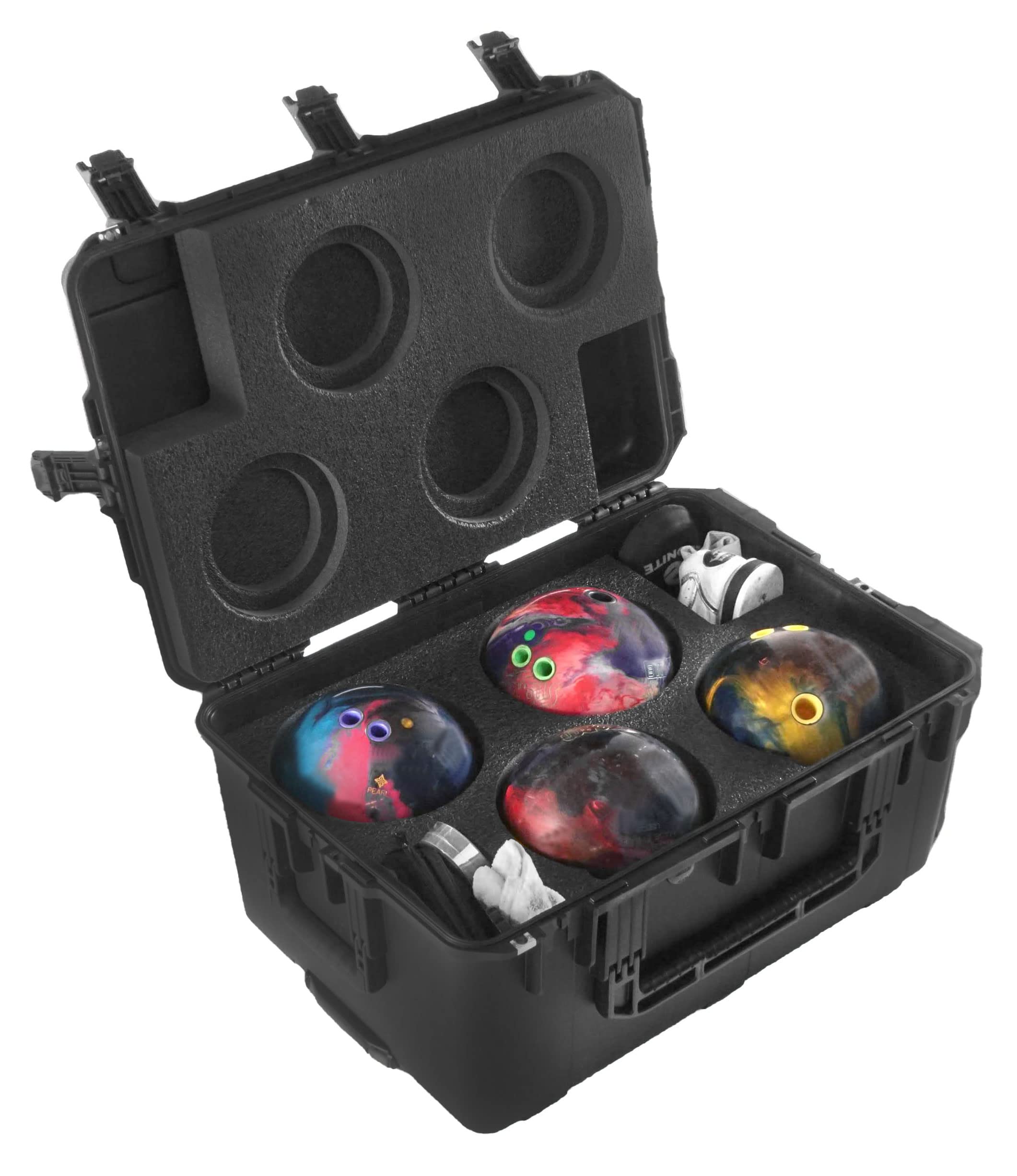 case club 4 Bowling Ball Heavy Duty Wheeled Travel case - Store, Protect, and Fly with up to 4 Bowling Balls, Shoes, and Accesso
