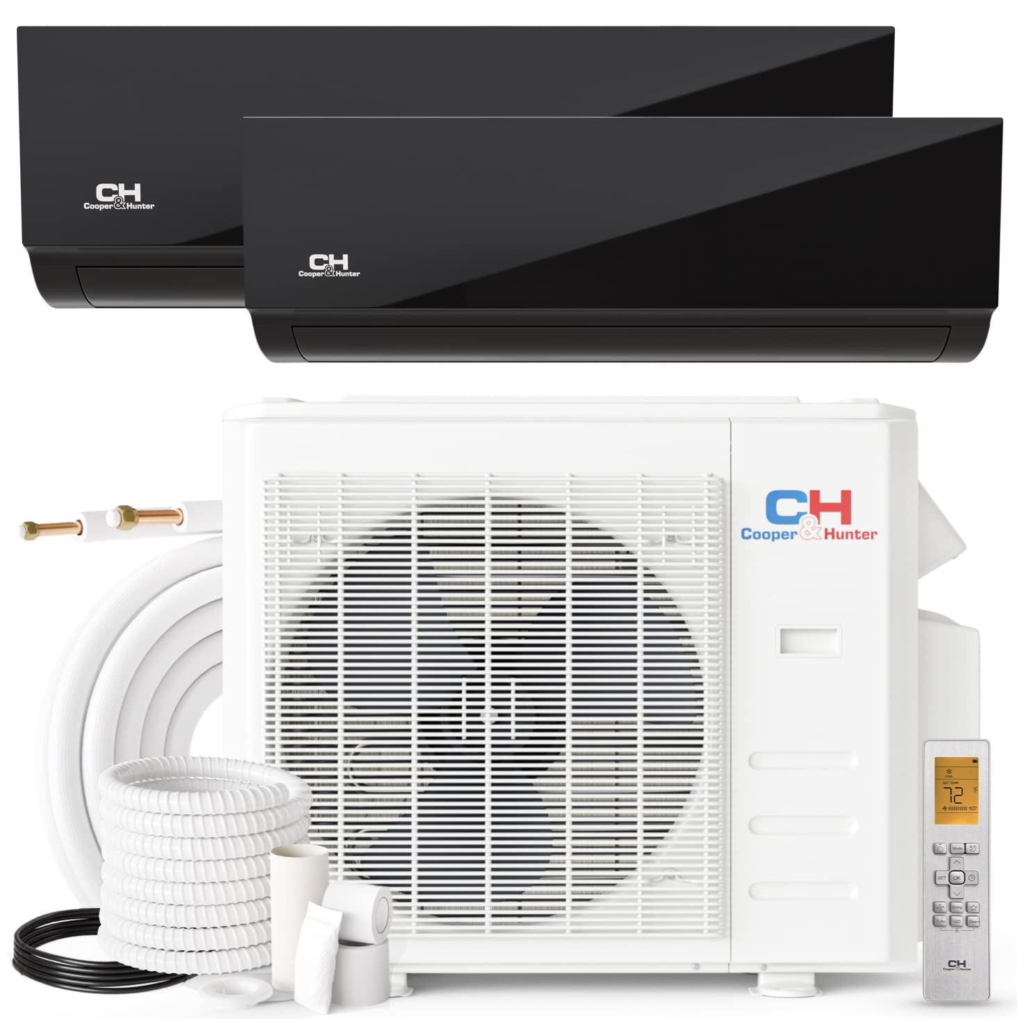 COOPER HUNTER cooperHunter 18,000 BTU Olivia Series, Midnight Edition, Dual Zone compressor with 9000  9000 BTU Wall Mount Air Handlers Ductle
