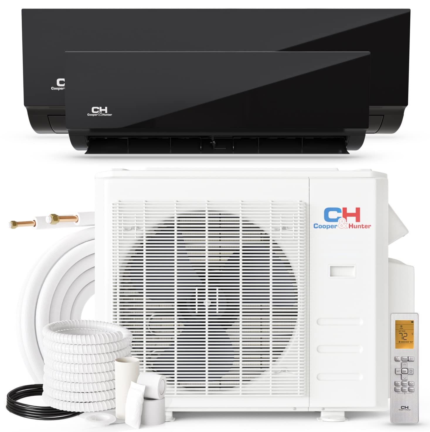 COOPER HUNTER cooperHunter 28,000 BTU Olivia Series, Midnight Edition, Dual Zone compressor with 12000  18000 BTU Wall Mount Air Handlers Duct