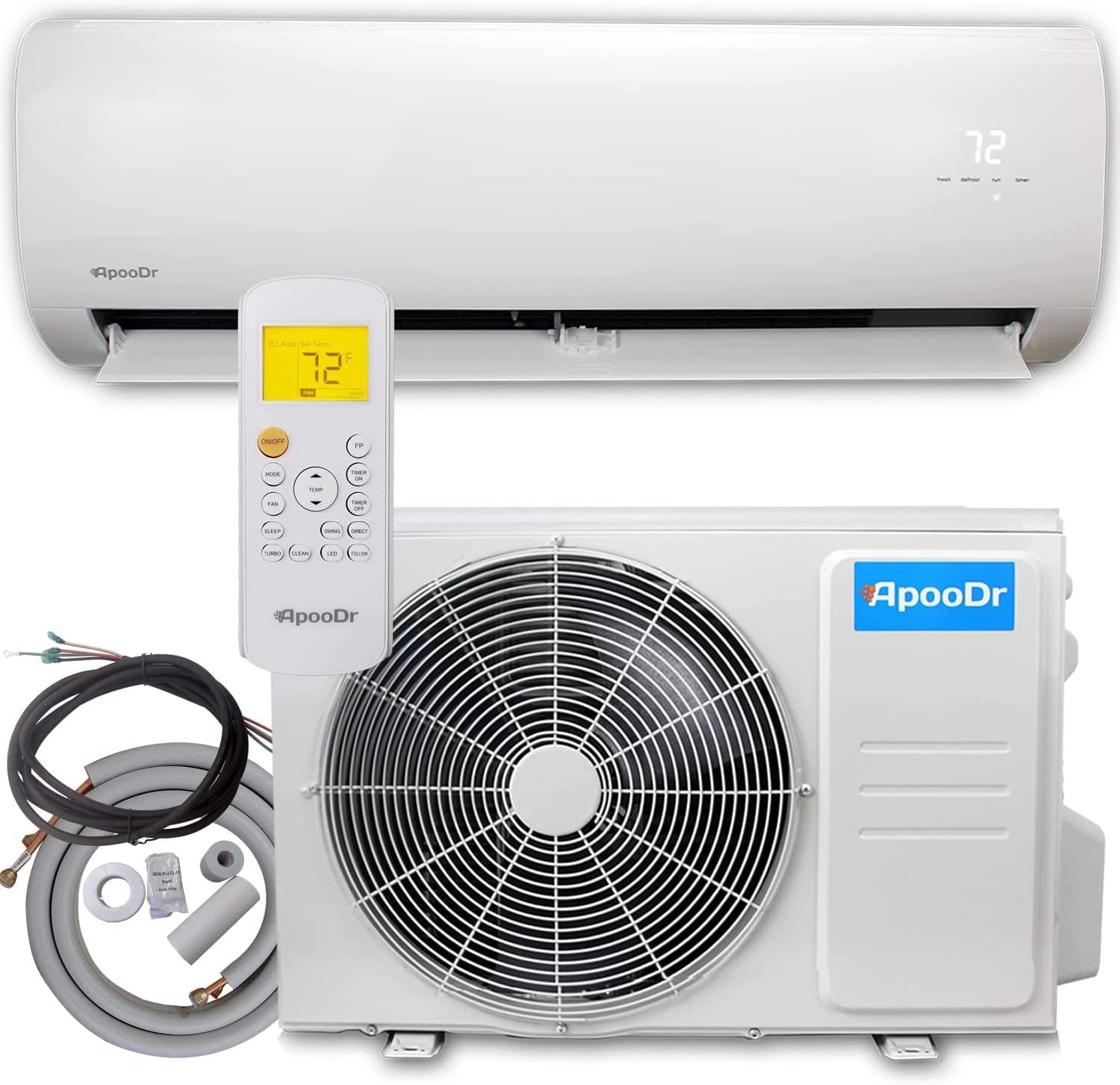 ApooDr 12000 BTU Mini Split Air conditioner Ductless Inverter System 168 SEER with Heat Pump 220V 1 Ton,with Installation Kit