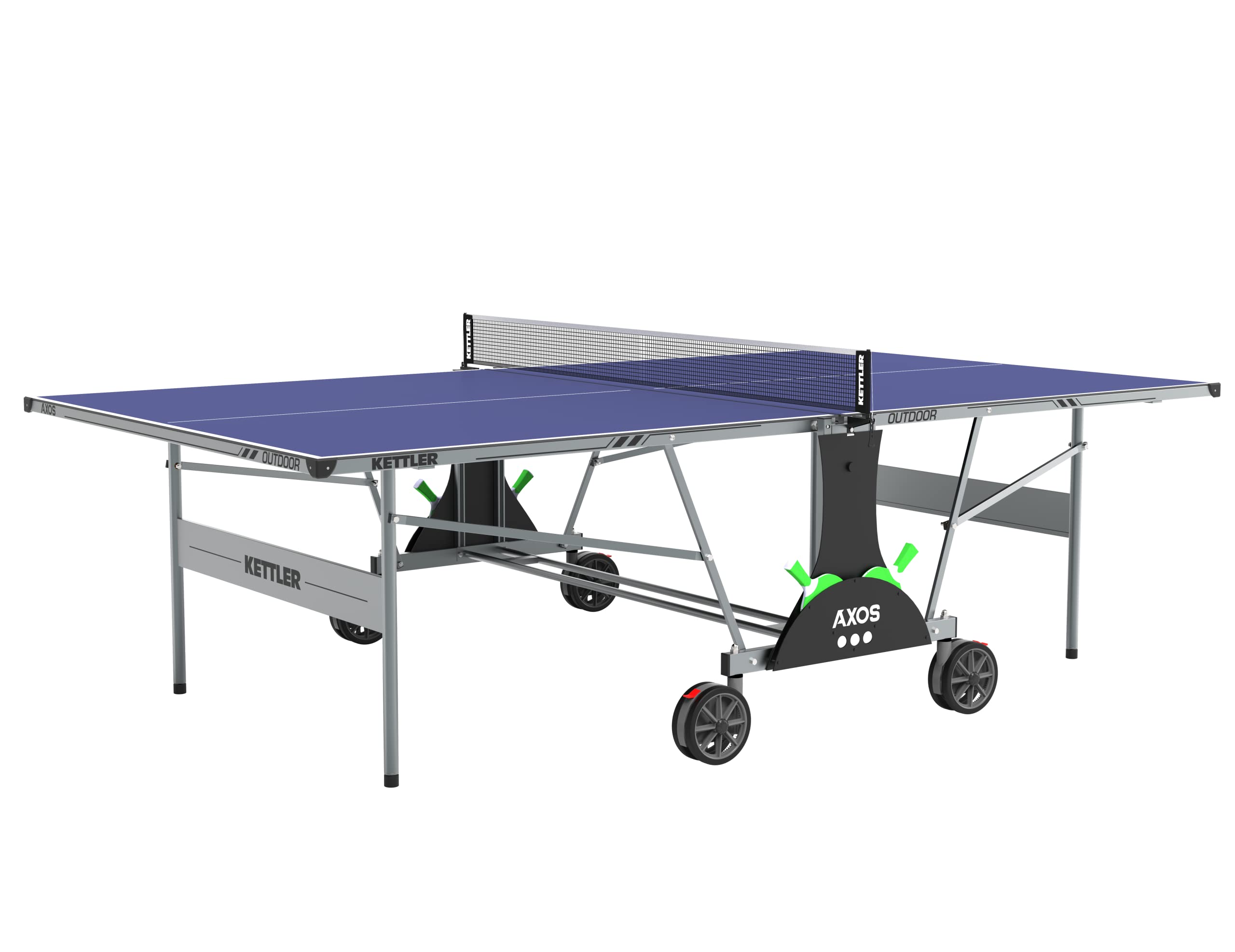 KETTLER Sport Axos Outdoor Table Tennis Table Bundle with Rackets and Balls