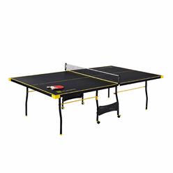 MD Sports Table Tennis Set, Regulation Ping Pong Table with Net, Paddles and Balls (8 Pieces) - Black  Yellow
