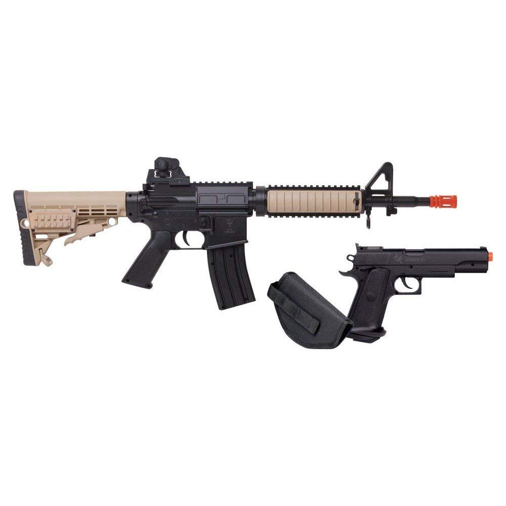 game Face gFR37PKT Warrior Protection Spring-Powered Airsoft Rifle And Pistol Kit, EarthBlack