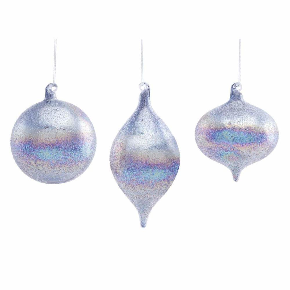 Contemporary Home Living Set of 12 Silver and Blue Glass Assorted Christmas Ornaments, 6.75"