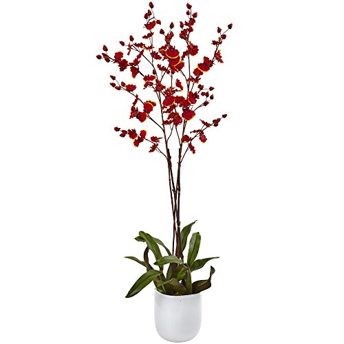 Nearly Natural Dancing Orchid w/White Glass Vase