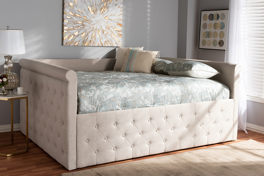 Wholesale Interiors Baxton Studio Amaya Modern and Contemporary Light Beige Fabric Upholstered Full Size Daybed