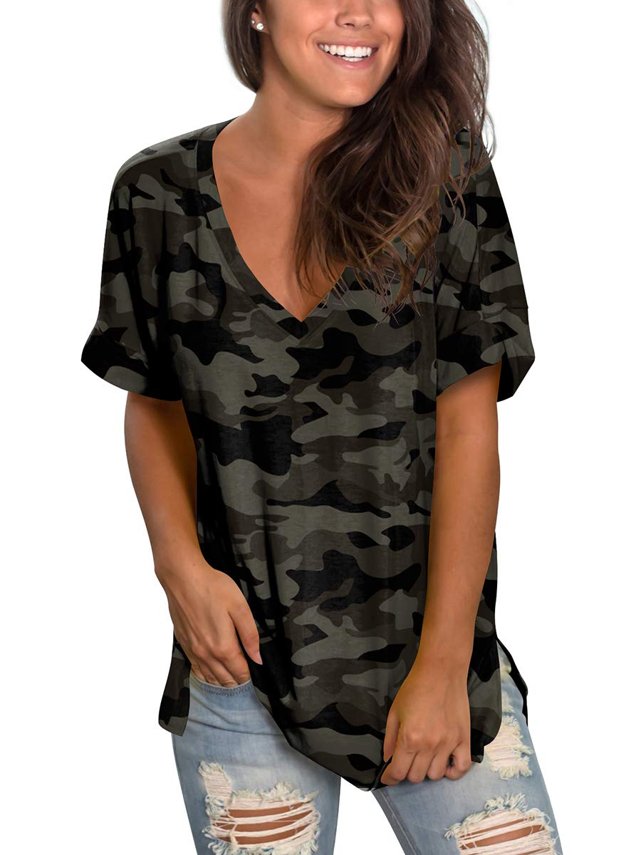 Sampeel Womens Tops Sexy Printed T Shirts Sport Camouflage Vneck Hip-Hop Teens Tees Xl