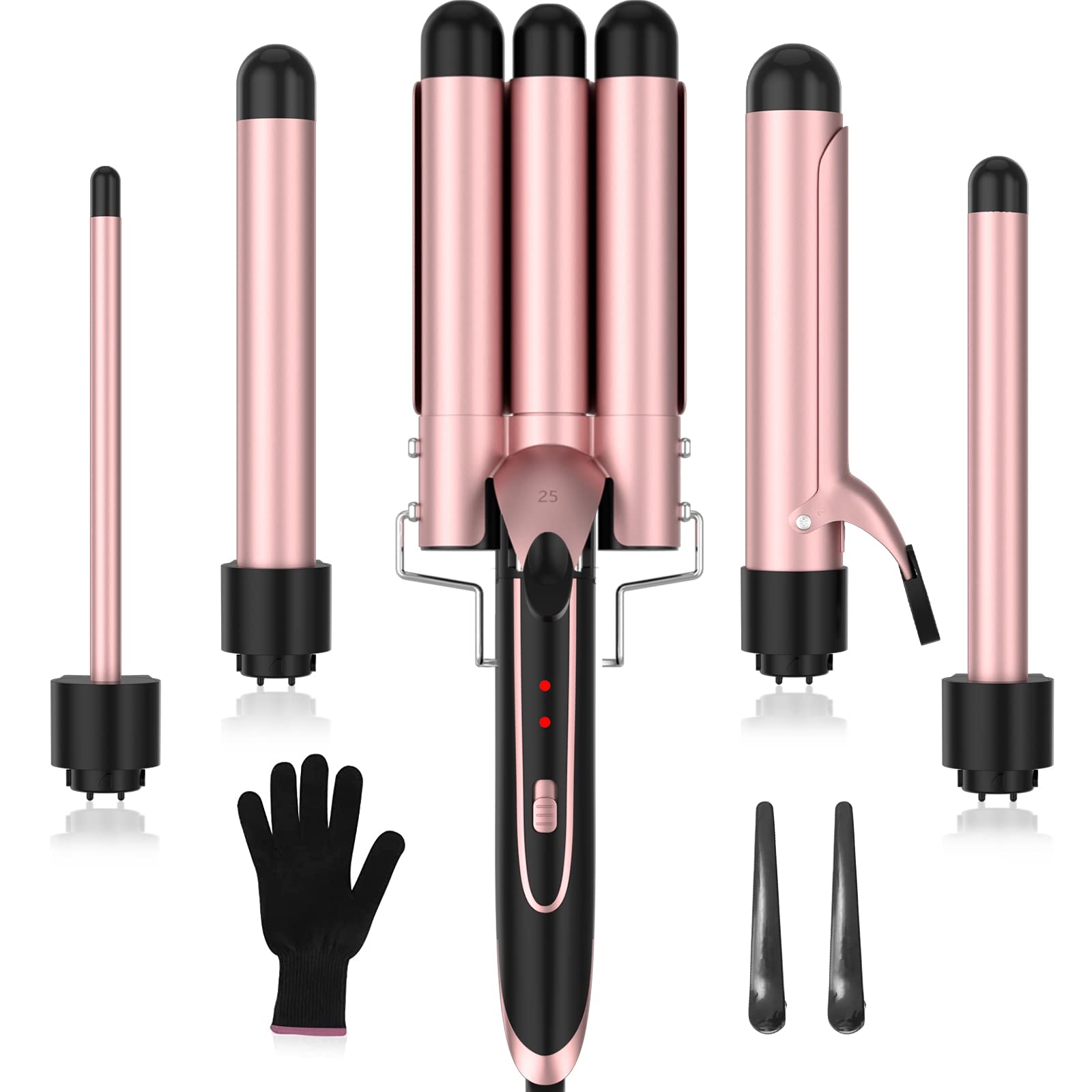 IORAB Curling Iron, 5 In 1 Curling Wand Set With 1 3 Barrel Hair Crimper Hair Waver  4 Interchangeable Barrel, 2 Temps, Instant Heatin