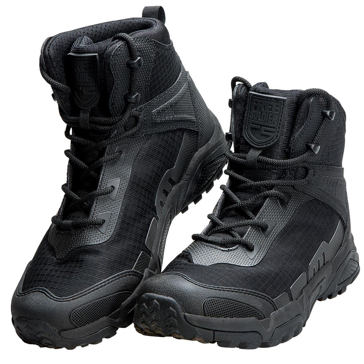 Free Soldier Mens Waterproof Hiking Boots Lightweight Work Boots Military Tactical Boots Durable Combat Boots(Black 75)
