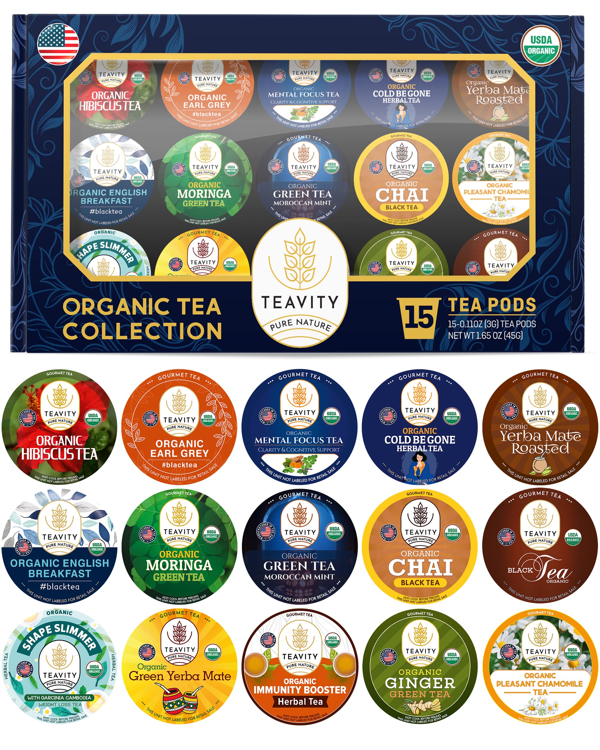 Teavity Organic Tea Pods Variety Pack Assorted Sampler Pack