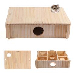 Chngeary Hamster House And Hideout: Multi Chamber Wooden Hamster Tunnel Exploration Toy, Cage Accessories For Hamster Rat Gerbil