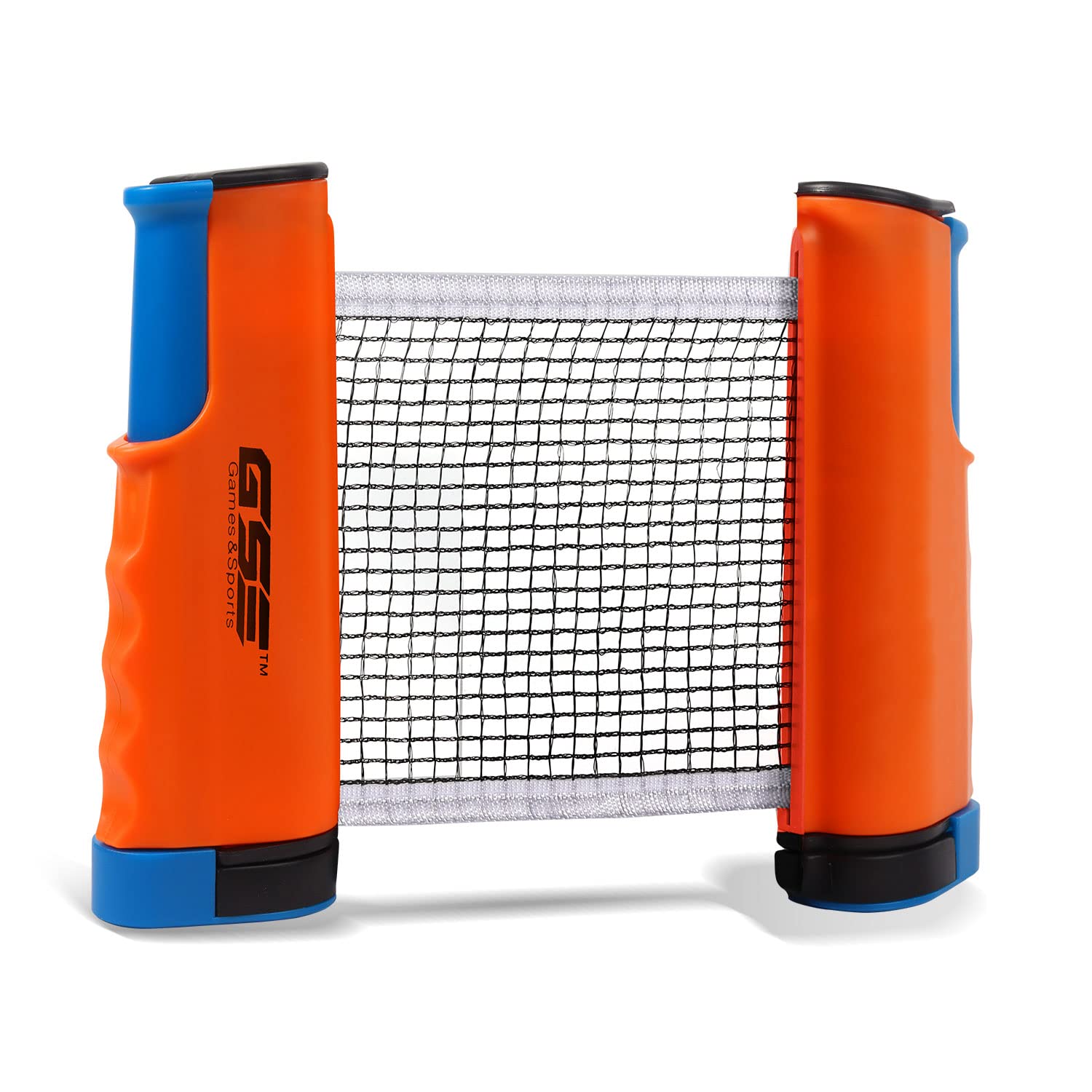 GSE Games  Sports Ex Adjustable Retractable Ping Pong Net  Post Portable Table Tennis Net  Clamps Replacement Ping Pong Net For Any Tables (Orange)