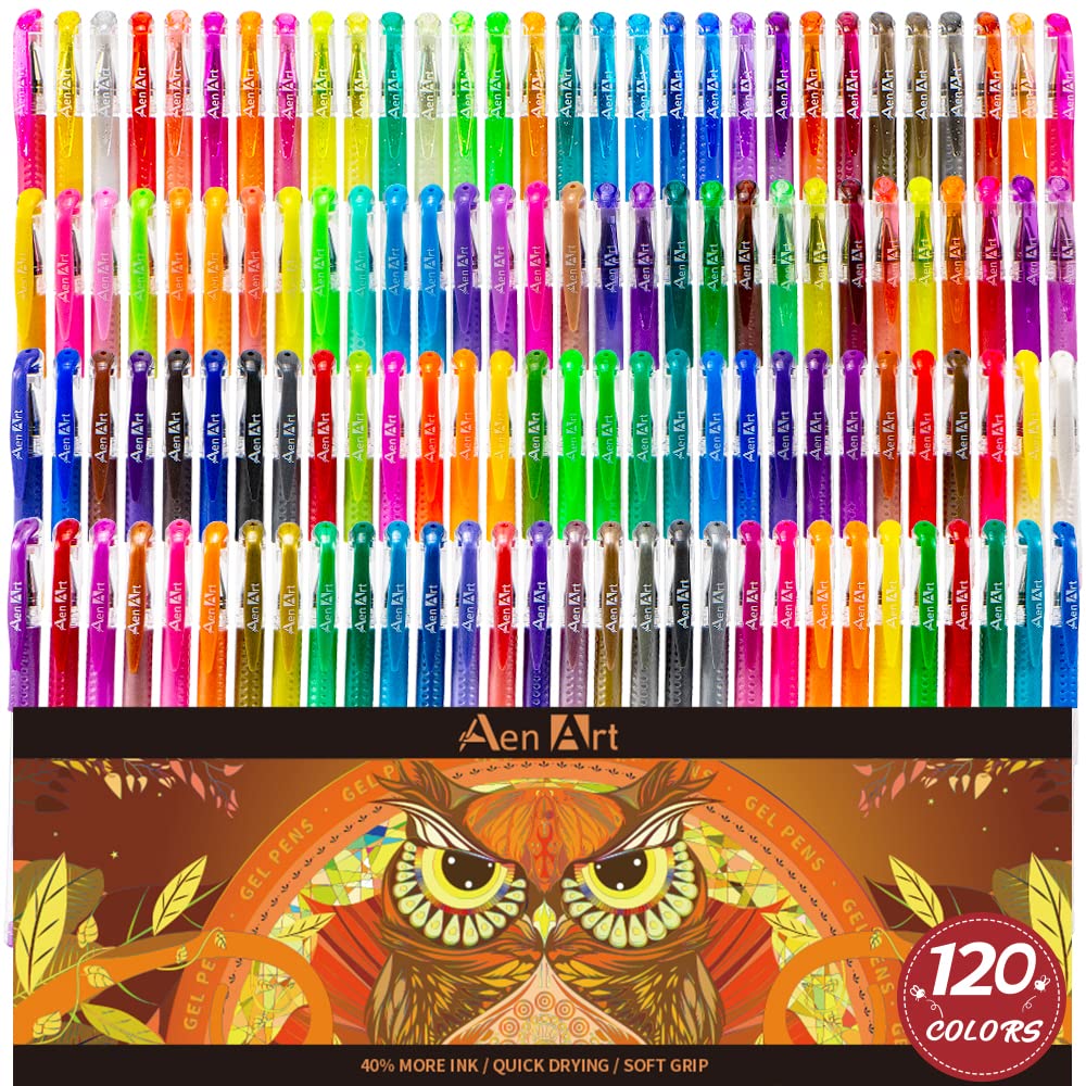 Aen Art Gel Pens For Adult Coloring Books, 120 Gel Pen Set With 40