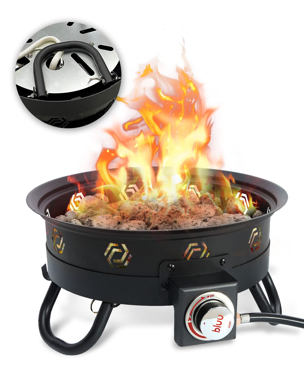 Bluu Deluxe Portable Propane Gas Fire Pit With Auto Ignition For Outdoor  Camping- With Grill, Foldable Stand, Trachea Hook, Prop