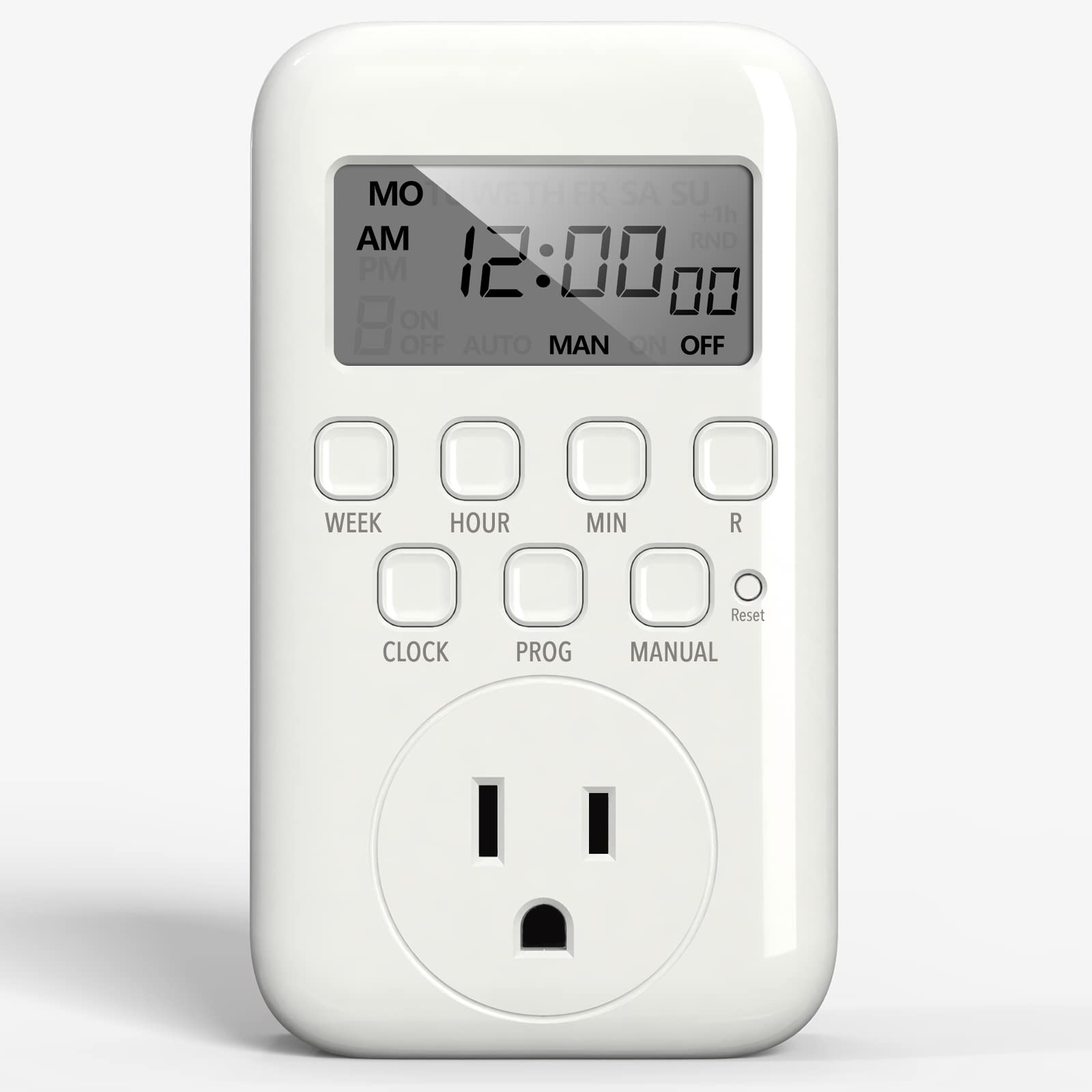 Bn-Link Digital Timer Outlet, 7 Day Heavy Duty Programmable Timer, Onoff Programs 3-Prong Grounded, Indoor, For Lamp, Light, Fan