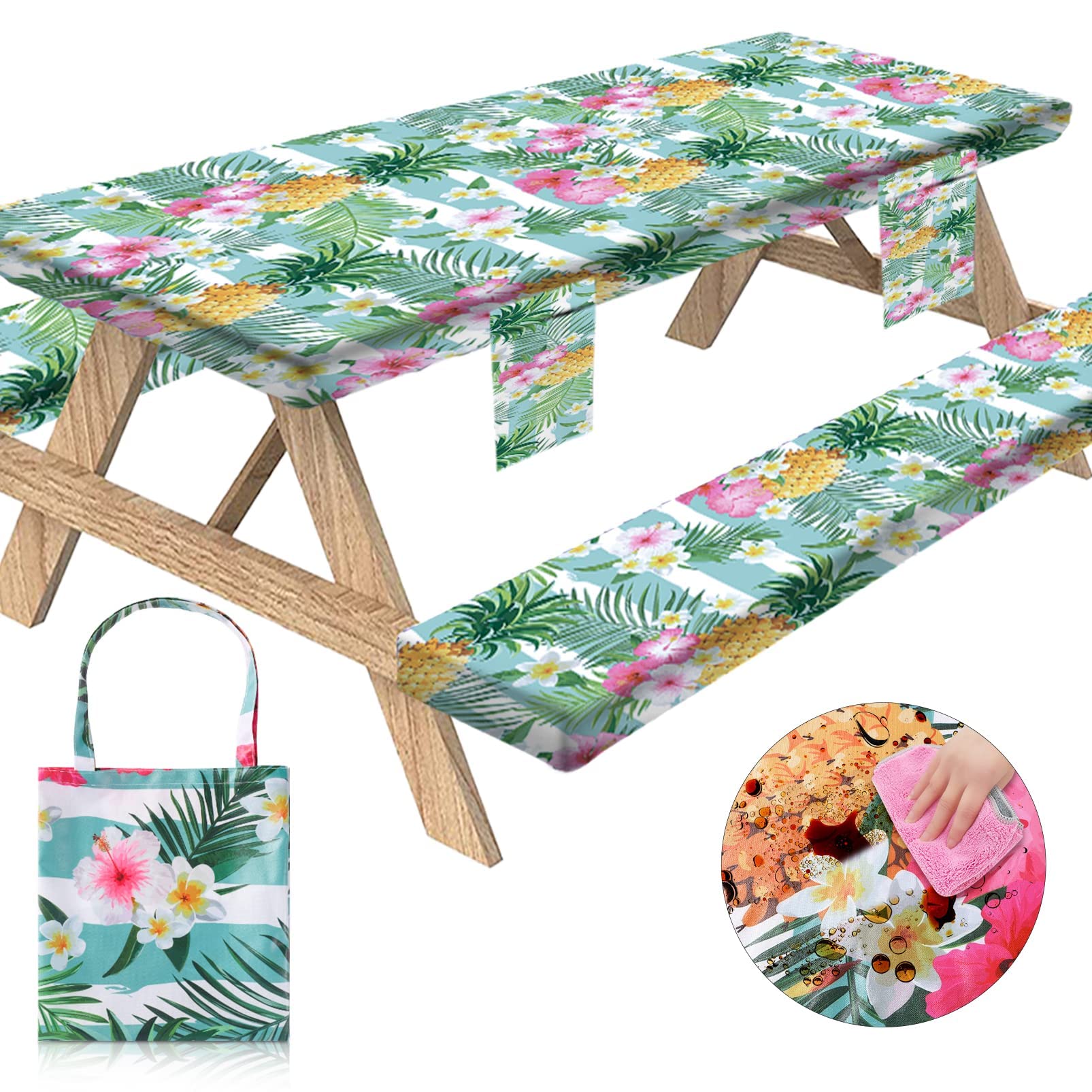 Sotue Picnic Table Cover With Bench Covers 3 Piece Set Elastic Fitted