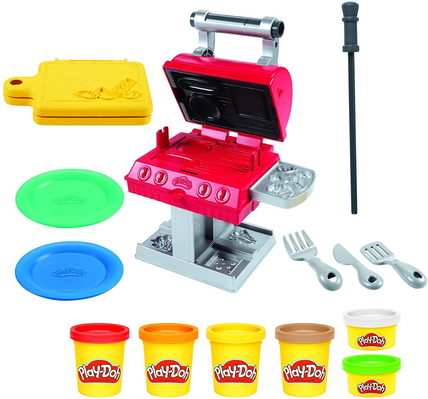 Play-Doh Kitchen Creations Grill N Stamp Playset For Kids 3 Years And Up With 6 Non-Toxic Modeling Compound Colors And 7 Barbecu