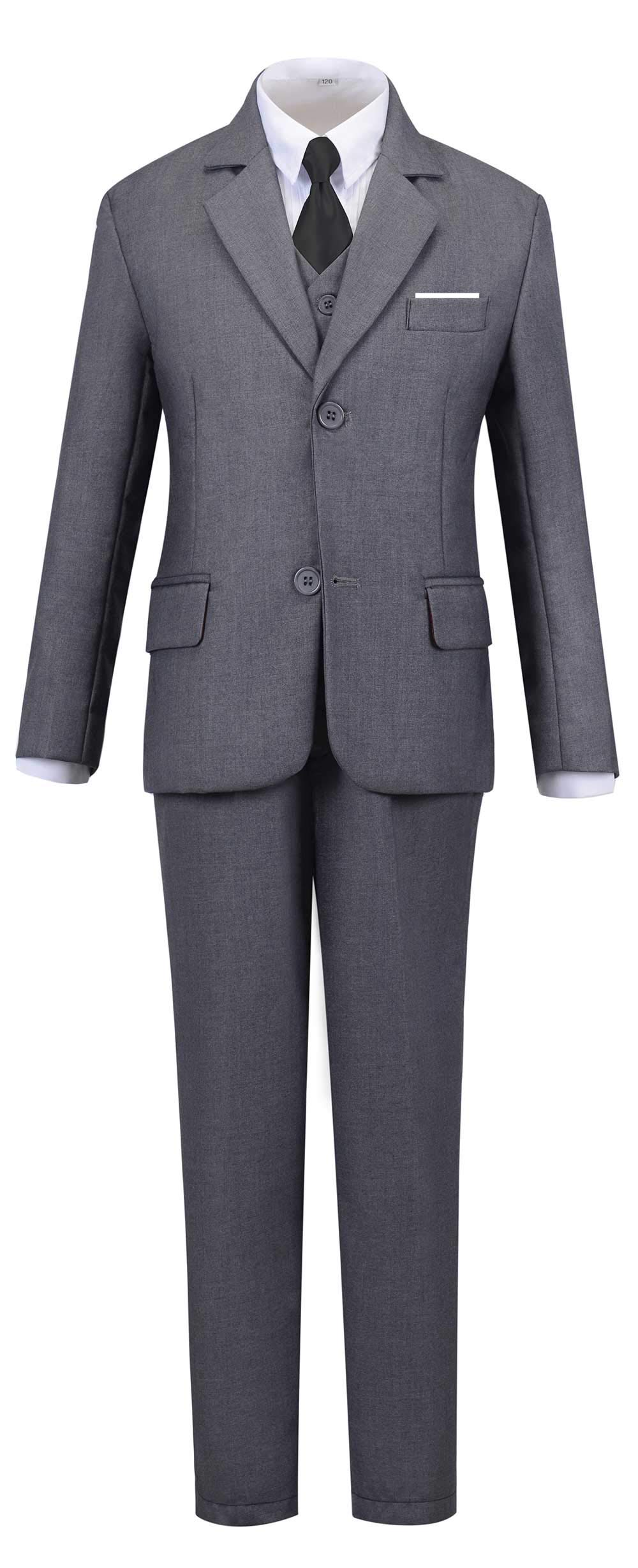 Addneo Big Boys Suits Slim Fit Formal Suit Set With Jacket Vest Pants Dress White Shirt And Black Tie Size 10