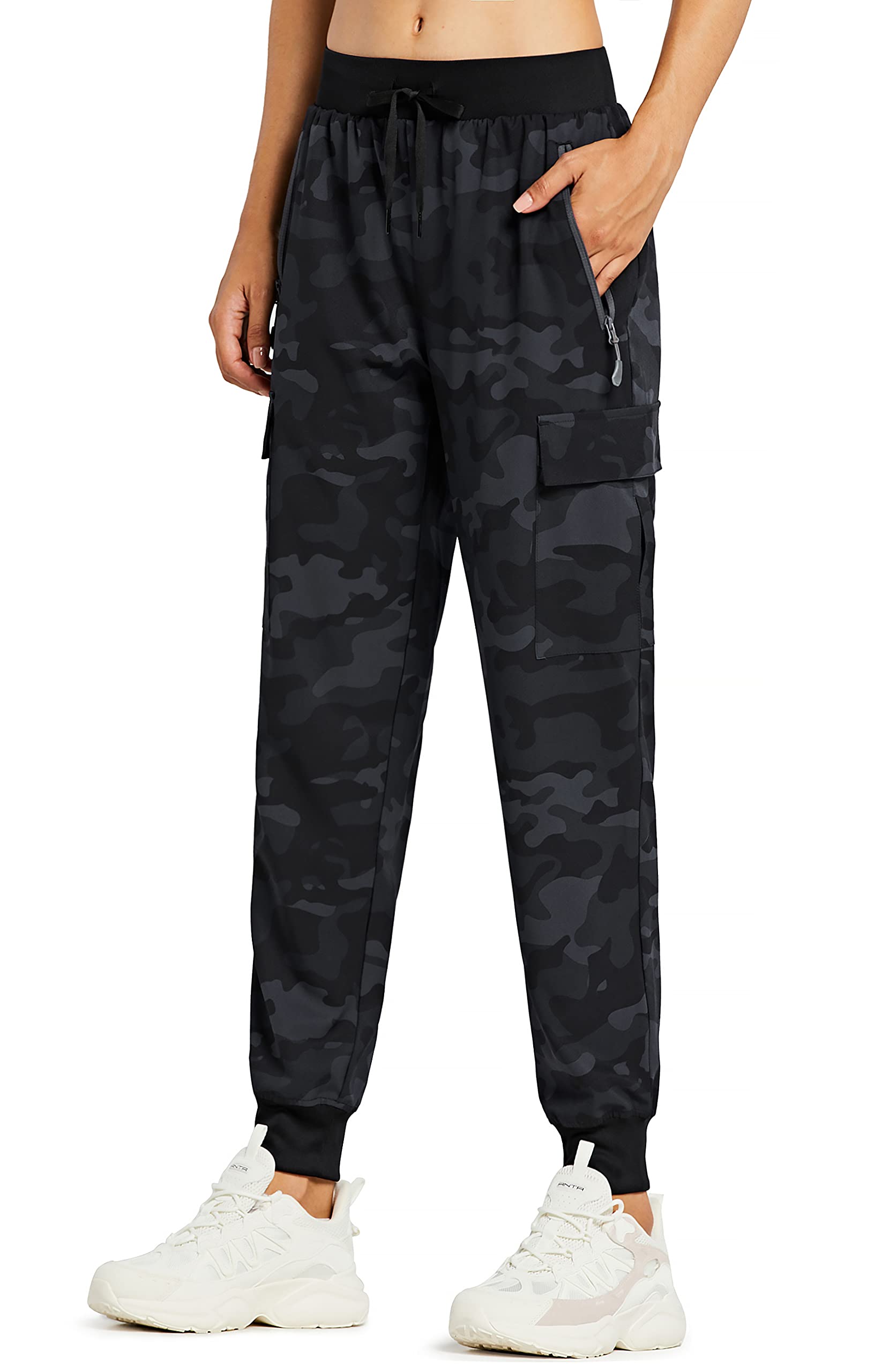 Libin Womens Camo Cargo Joggers Lightweight Quick Dry Hiking Pants Athletic Workout Casual Outdoor, Camo Black Xl