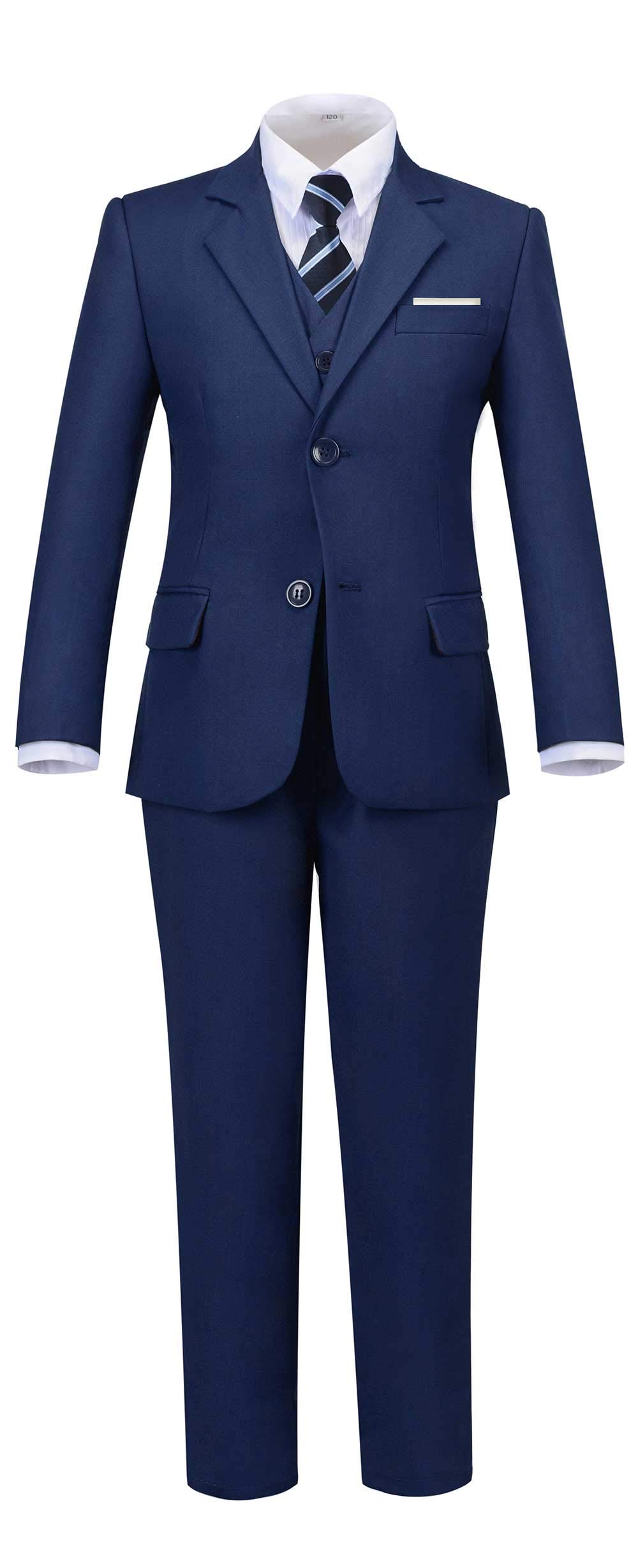 Addneo Suits For Boys Navy Blue Graduation Suits For Kids With White Dress Shirt And Tie Size 5