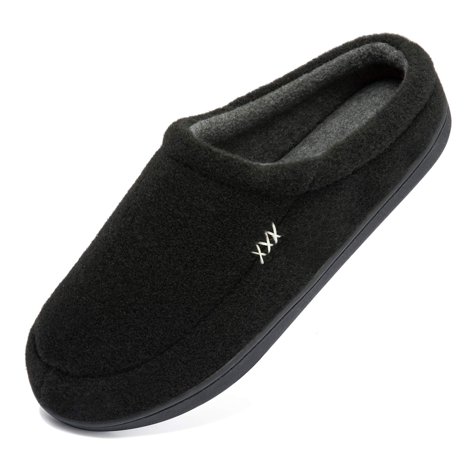 Newdenber Mens Woolen Fabric Memory Foam Slippers Comfort Breathable Slip On Indoor Outdoor Clog Black House Shoes, Size 8-85