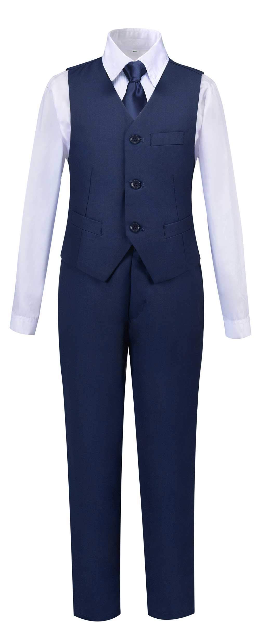 Addneo Big Boys Suits Navy Kids Easter Outfits With Dress Pants Vest White Shirt And Tie Size 12