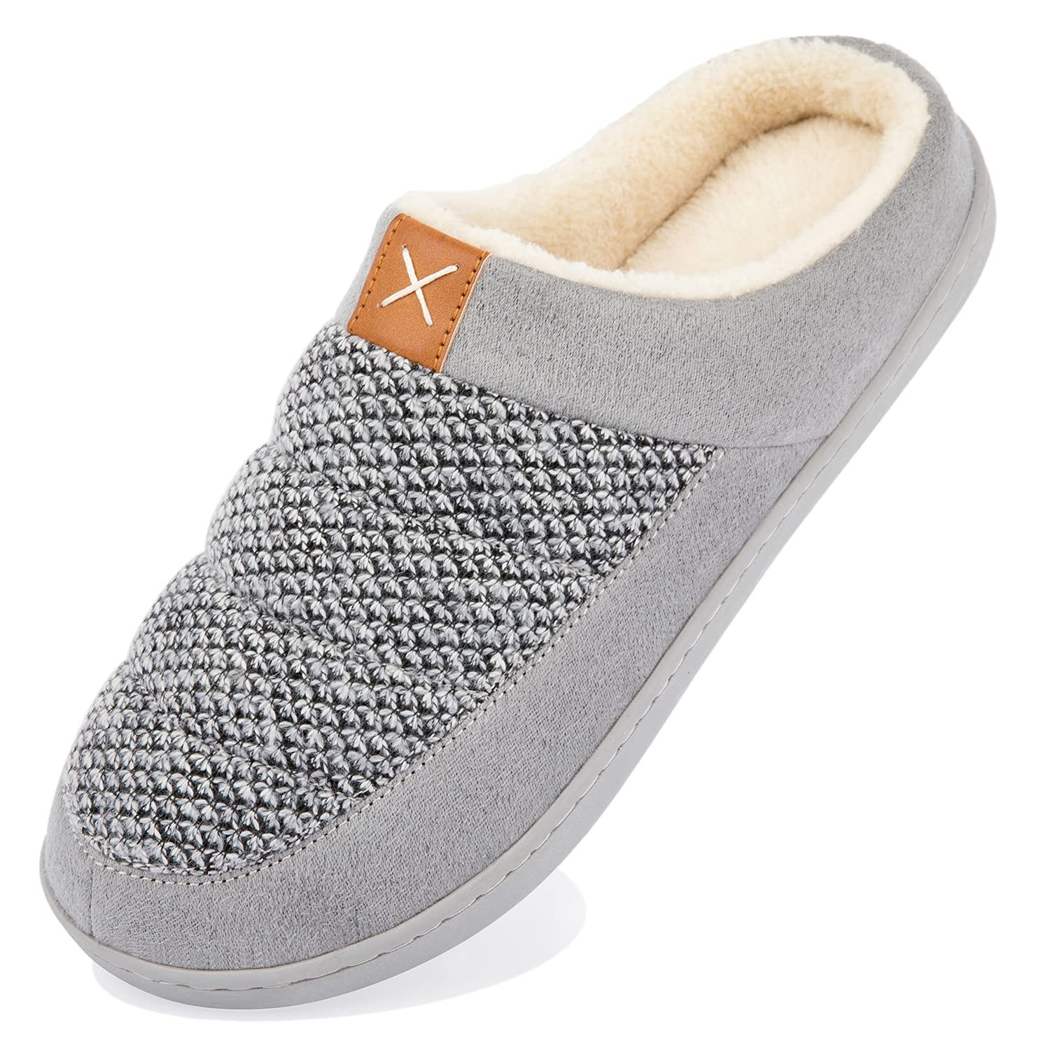 Newdenber Mens Cozy Memory Foam Slippers Soft Fuzzy Plush Lined Slip On Indoor Outdoor Clog House Shoes (11-12 D(M) Us, Grey)