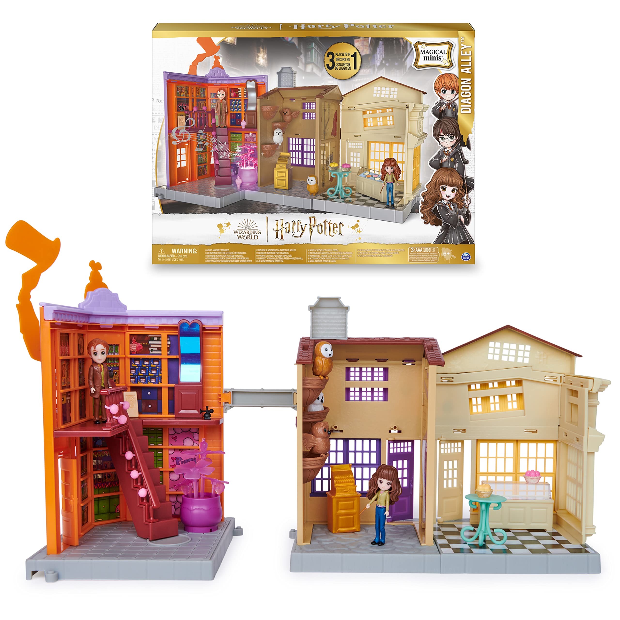 Wizarding World Harry Potter, Magical Minis Diagon Alley 3-In-1 Playset With Lights  Sounds, 2 Figures, 21 Accessories, Kids Toy