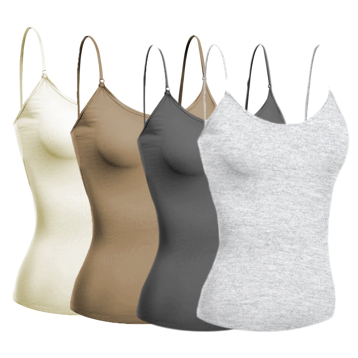 Emmalise Women's Camisole Built in Bra Wireless Fabric Support Short Cami  (4Pk H Gray, Charcoal, Taupe