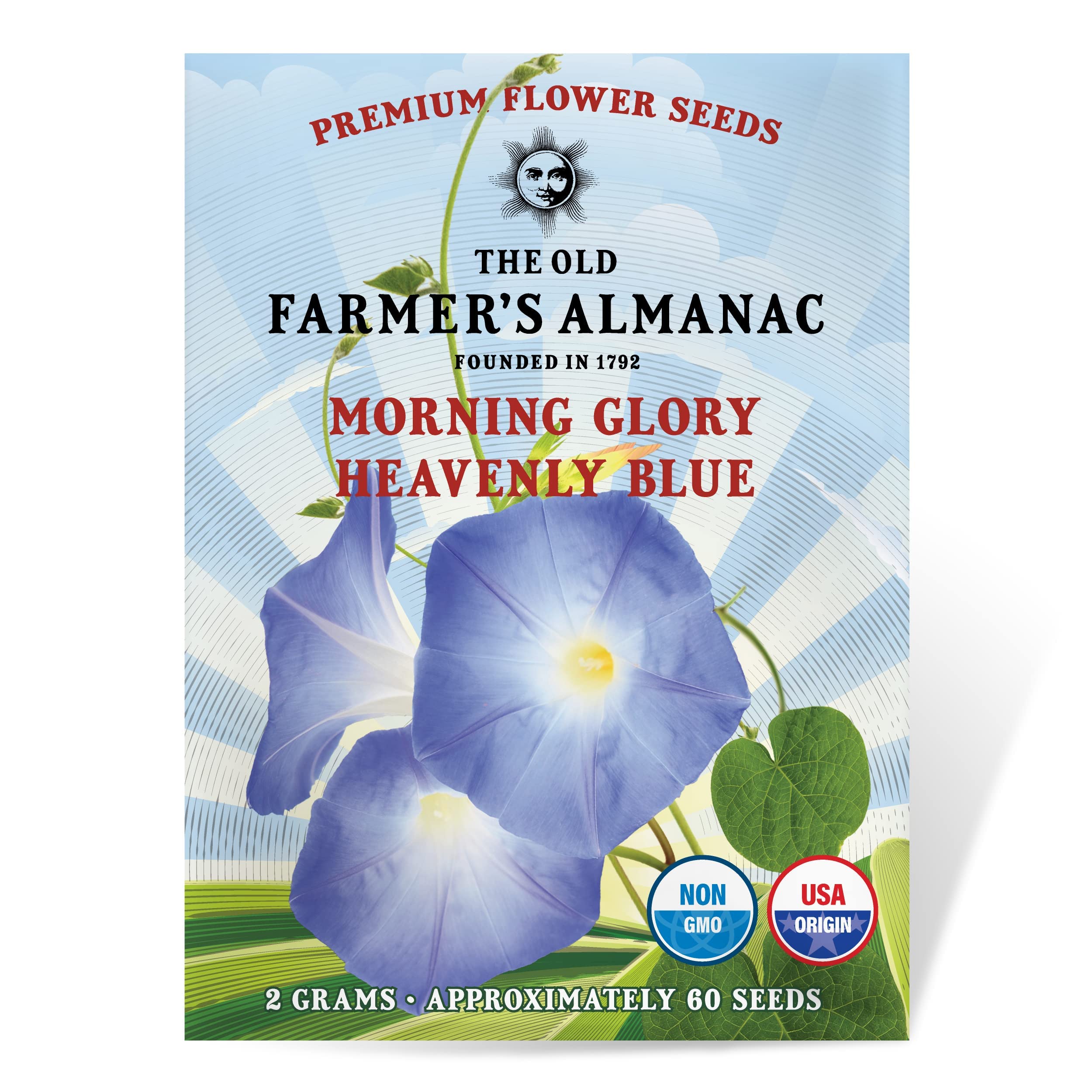 The Old Farmer\'s Al The Old Farmer's Al The Old Farmers Almanac Morning Glory Seeds (Heavenly Blue) - Approx 50 Flower Seeds - Premium Non-Gmo, Open Pollinated, Usa Ori