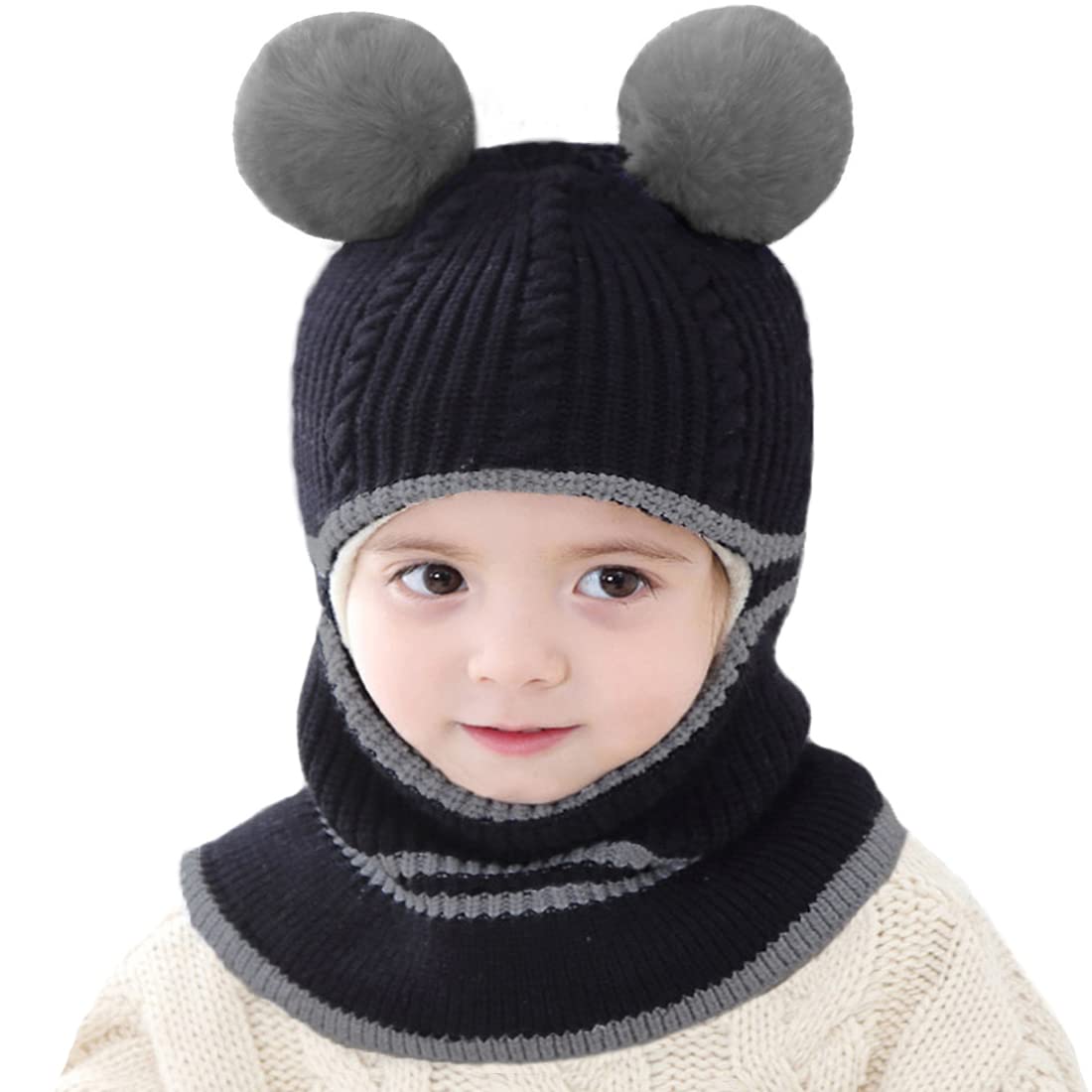Bonvince Toddler Winter Hat, Baby Winter Hat, Fleece Lined Girls Boys Winter Hat, Kids Winter Hat Scarf Earflap Hood Skull Caps, 1-4T (Be