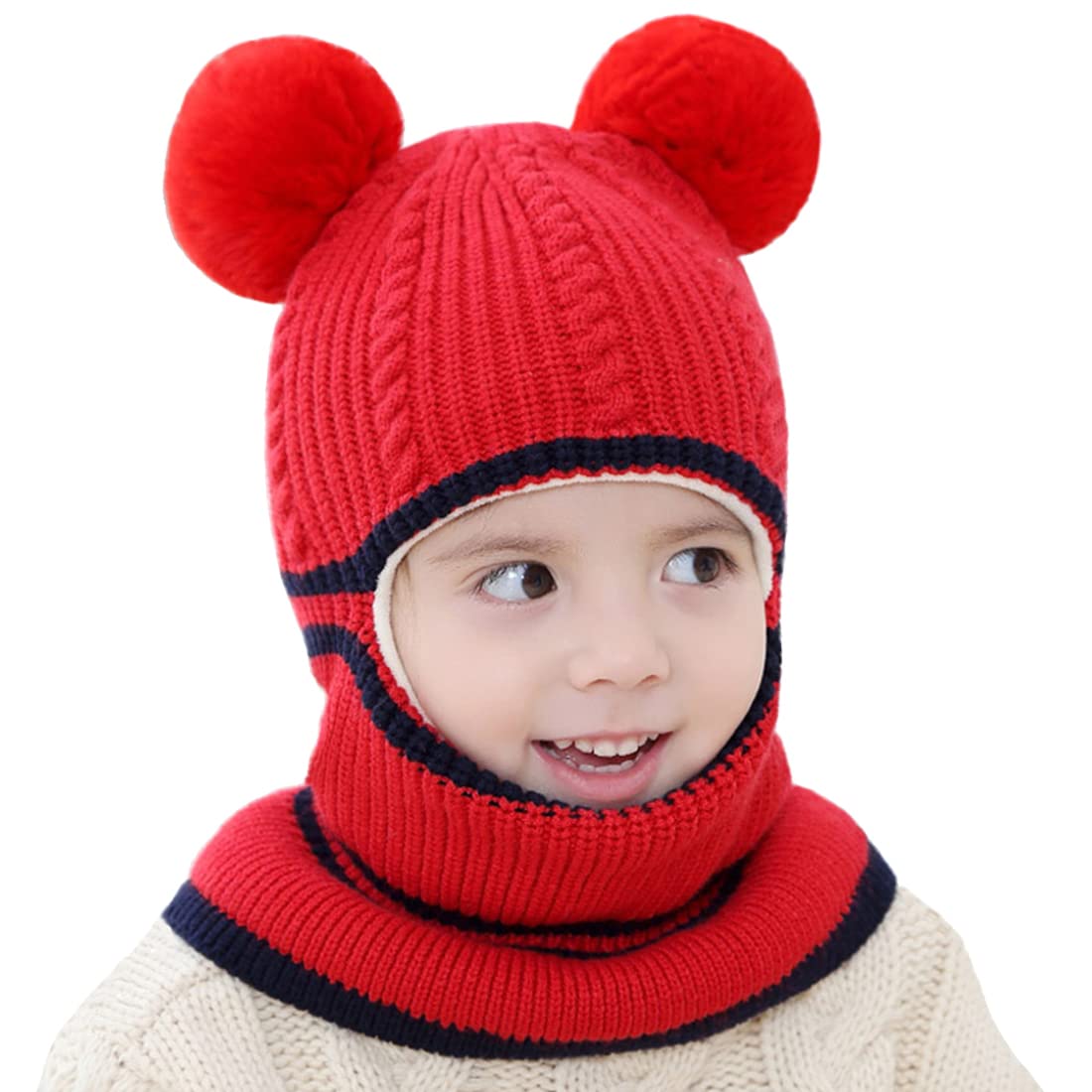 Bonvince Toddler Winter Hat, Baby Winter Hat, Fleece Lined Girls Boys Winter Hat, Kids Winter Hat Scarf Earflap Hood Skull Caps, 6-24M (B