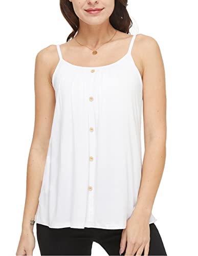 Anyfitting Tank Top With Built In Bra For Women Camisole Adjustable Strap Padded  Bra Cami Sleeveless Summer Tops With Button Down White M