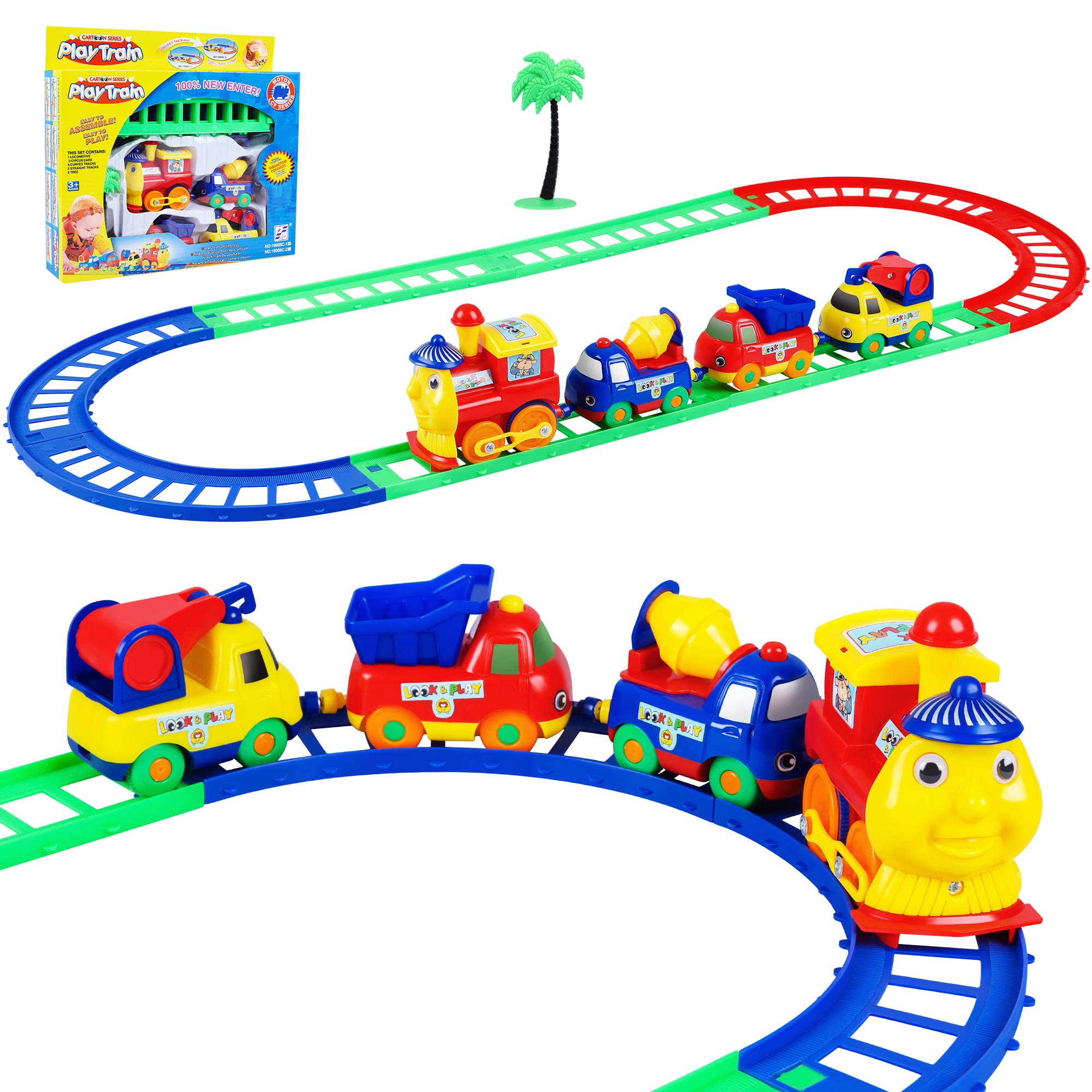 Toyly Car Track Toy, Toddler Train Set, Include 8 Tracks 4 Cars And A Tree, Toddler Toys, Gift For Boys Girls