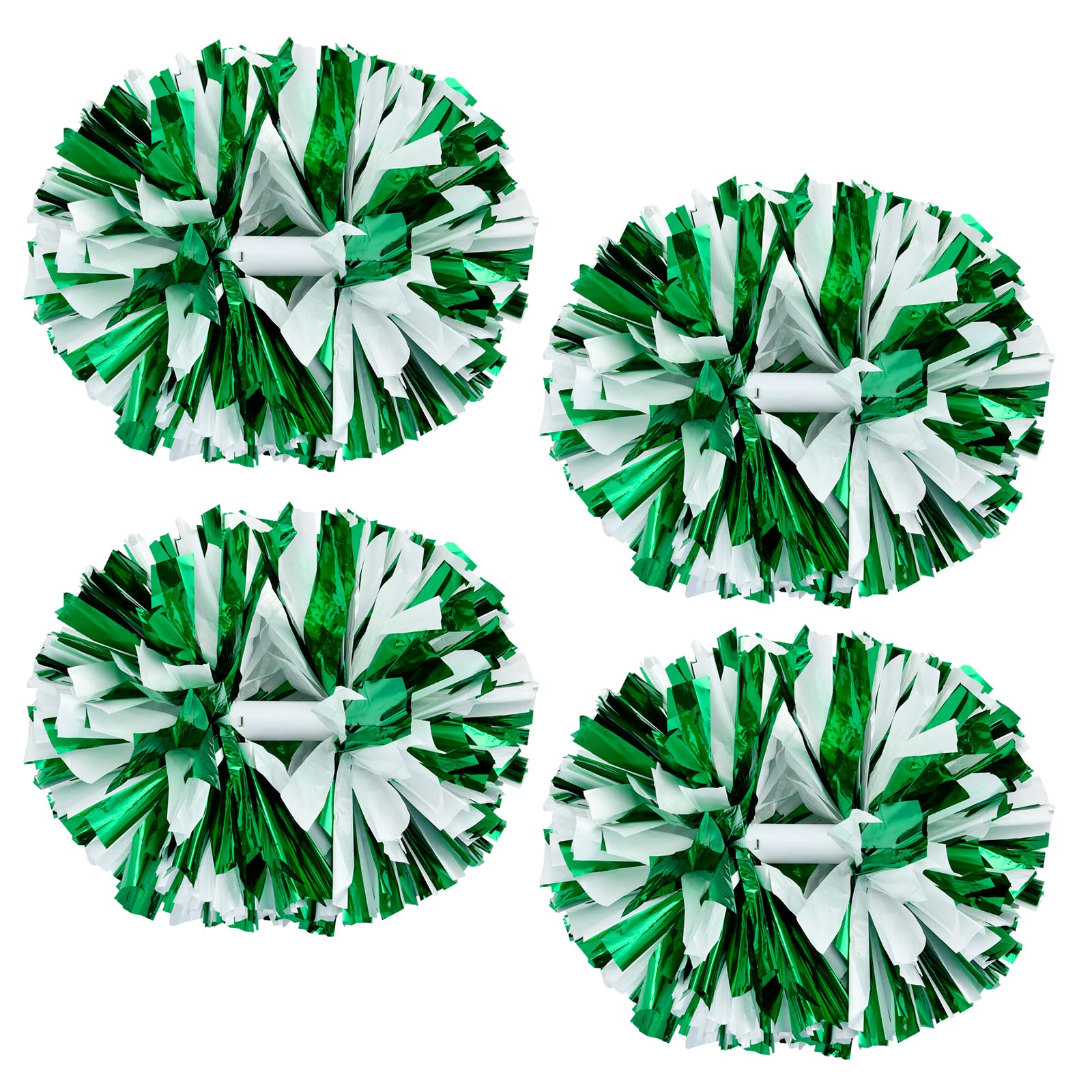 Supkiir 4Pcs Green White Cheerleading Pom Poms For Cheerleader Costume Women, 2 Pair Cheer Pompoms For Boy Girl School Sports Ga