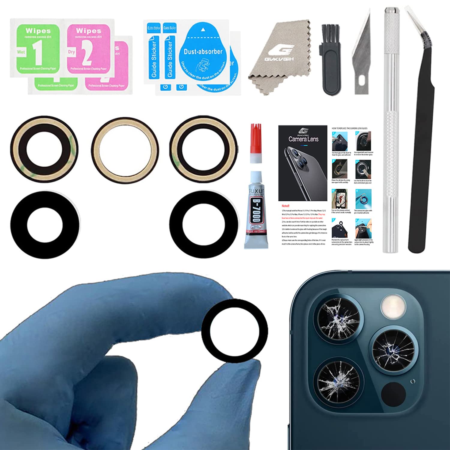 GVKVGIH Camera Lens Glass Replacement For Iphone 13 Pro Max And 13 Pro, Gvkvgih Back Camera Glass Lens Replacement With Pre-Installed Ad