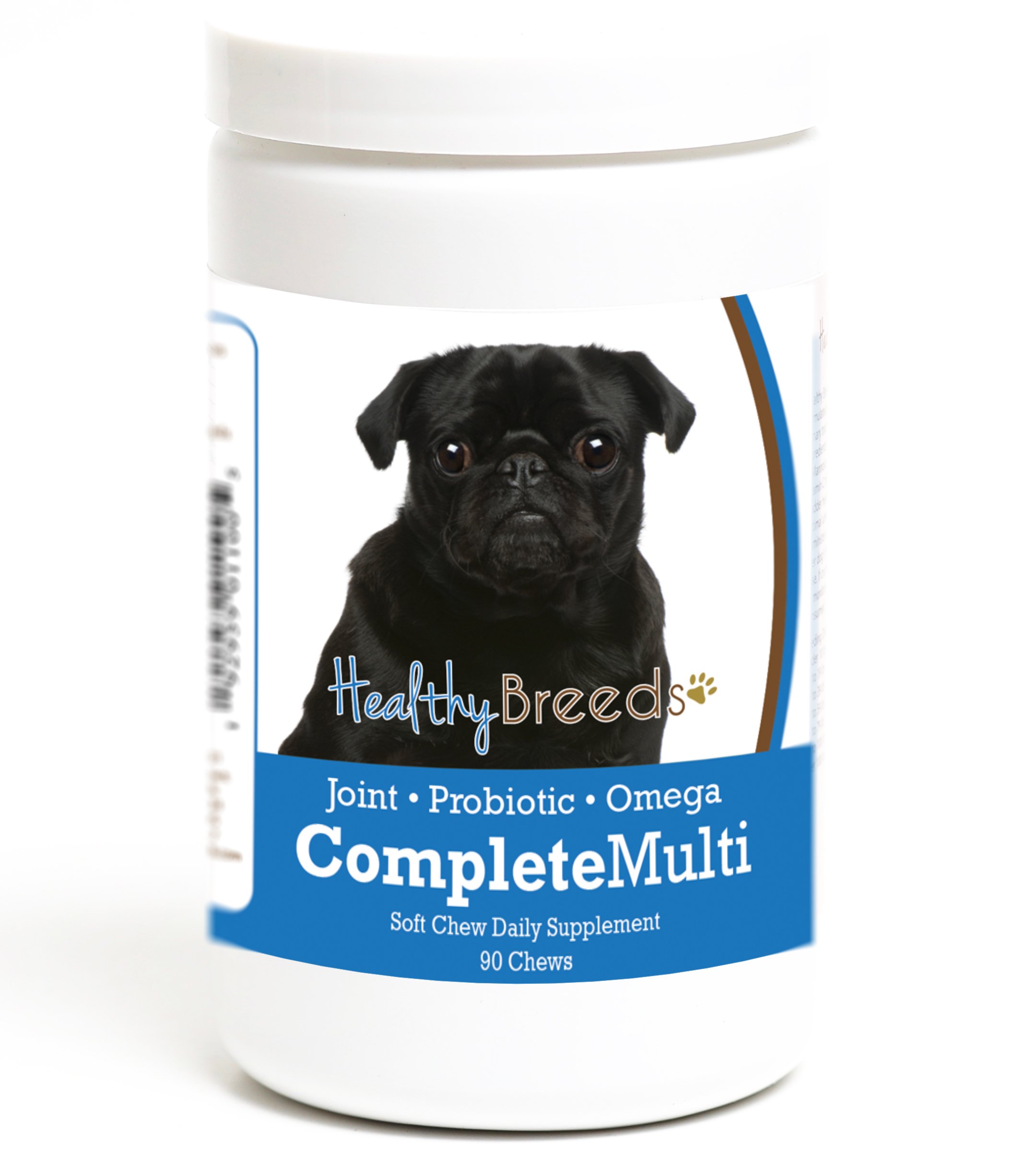 Healthy Breeds Pug All In One Multivitamin - Complete With Probiotics, Glucosamine, Chondroitin  Omegas - 90 Soft Chewy Treats
