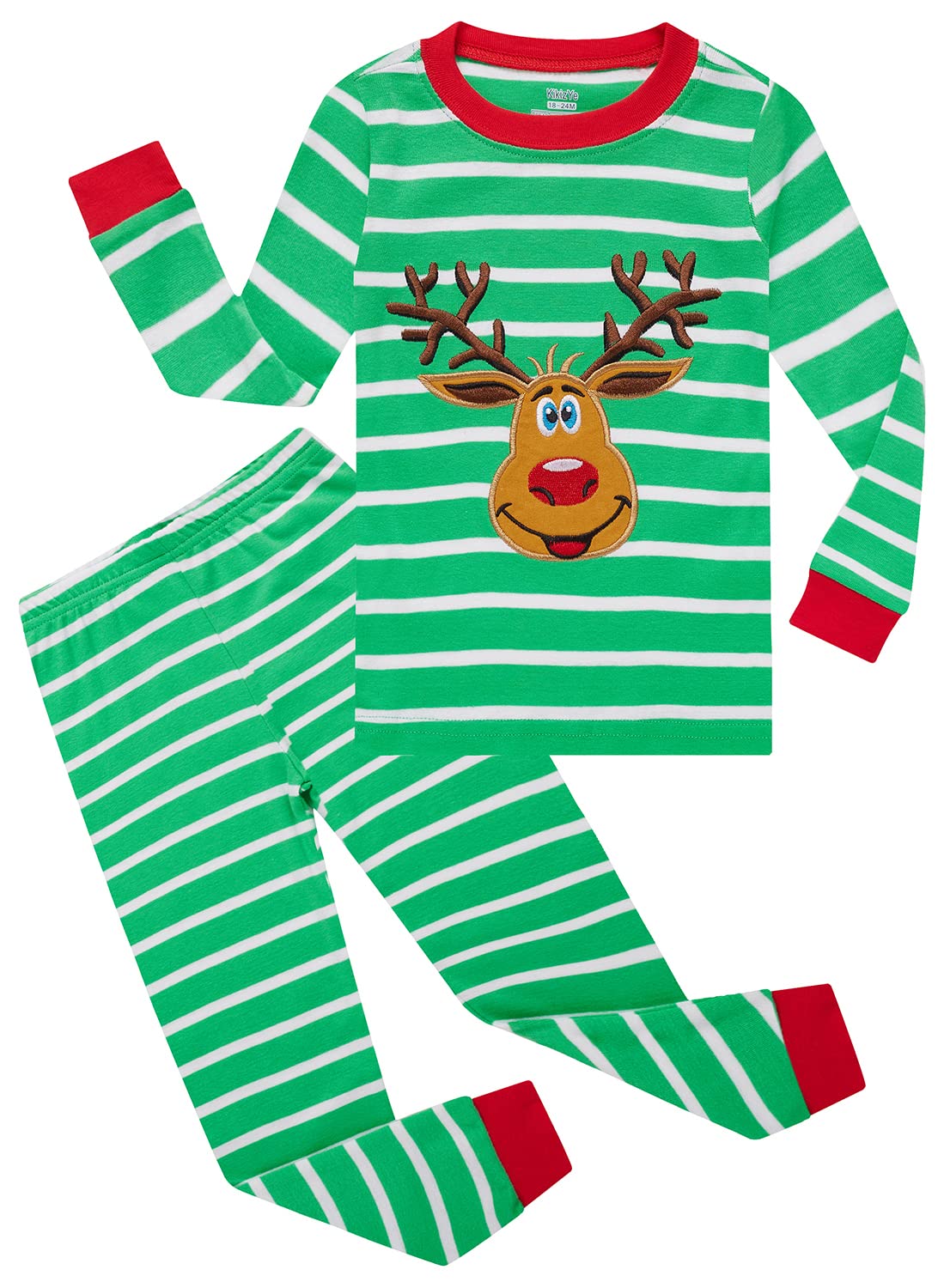 Kikizye Christmas Baby Girls Boys Pjs 100 Cotton Long Sleeve Kids Infant Reindeer Pajamas Sets Size 12-18 Months Green