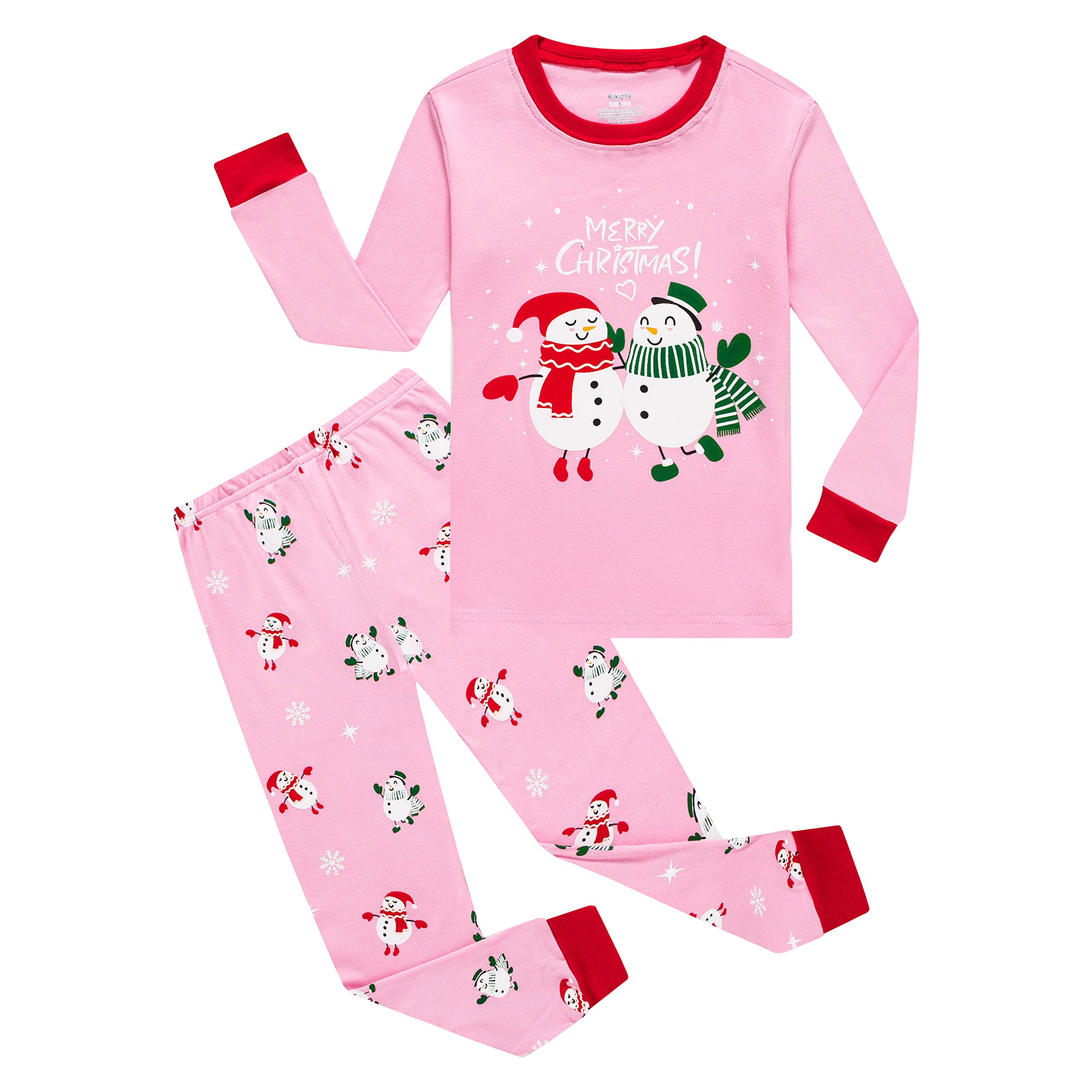 Kikizye Christmas Snowman Baby Girls Holiday Pjs 100 Cotton Long Sleeve Kids Infant Pajamas Sets Size 12-18 Months Pink