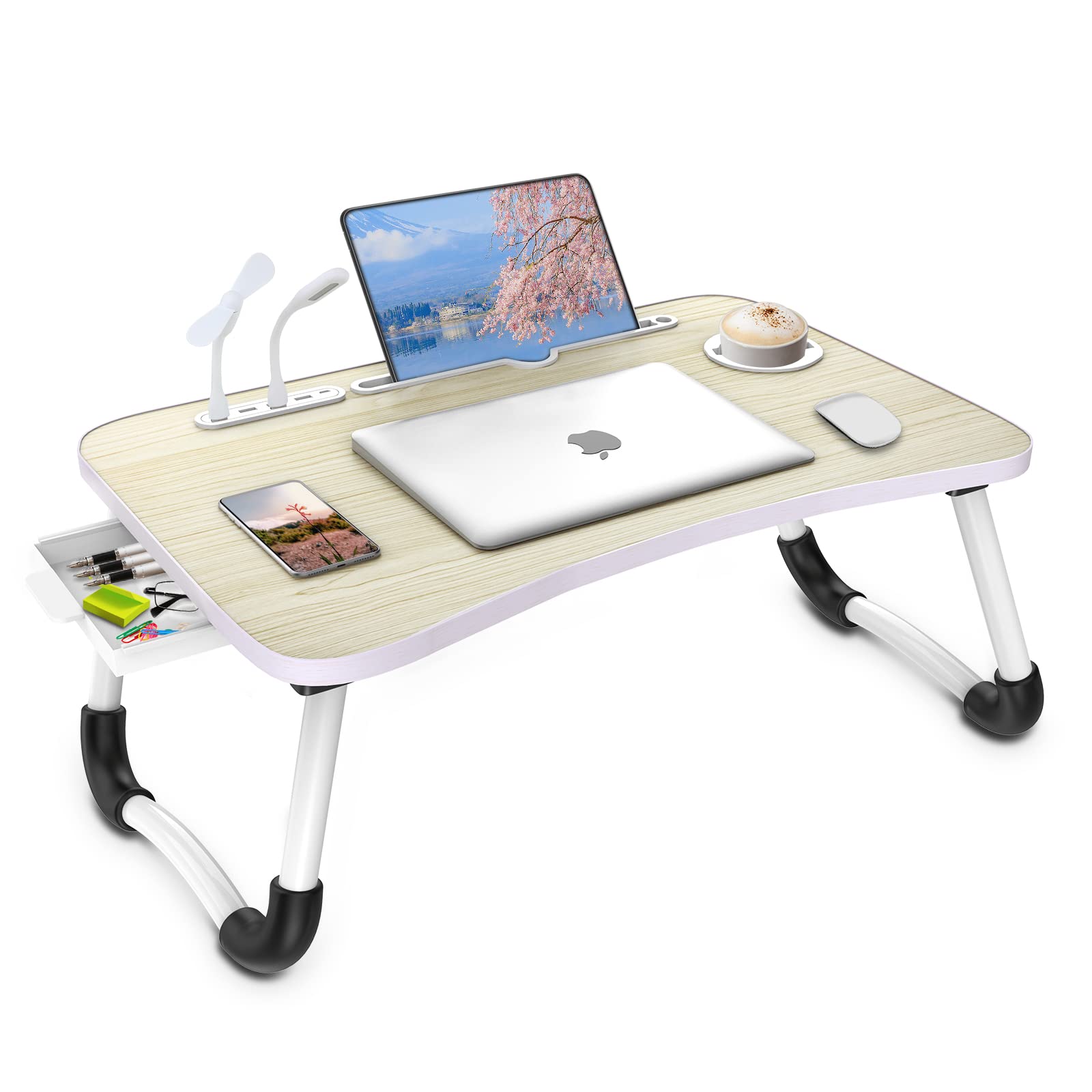 Zapuno Laptop Lap Desk, Foldable Laptop Table Tray With 4 Usb Ports Storage Drawer And Cup Holder, Laptop Bed Desk Laptop Stand 