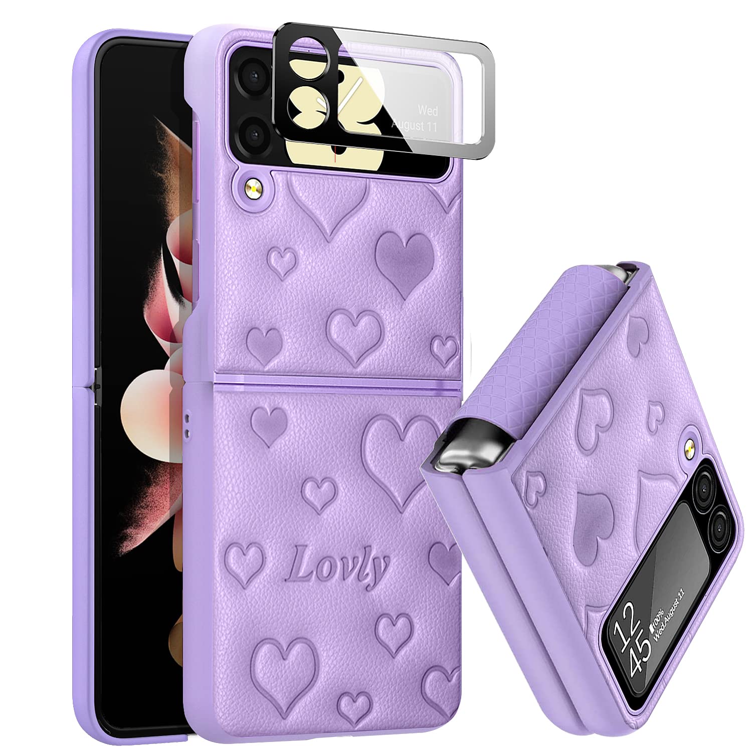 Viaotaily For Galaxy Z Flip 3 Leather Case Hinge Protection, FullBody
