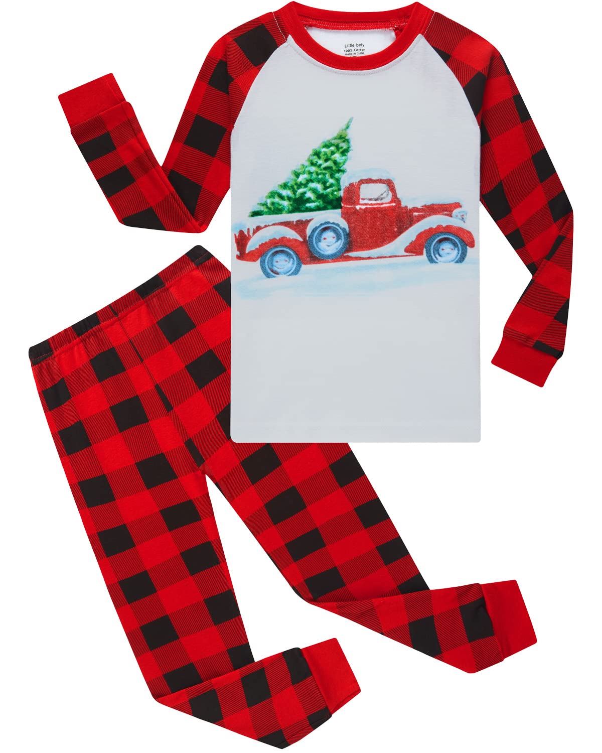 Little Bety 100 Cotton Boys Christmas Tree Pajamas Long Sleeve Toddler Pjs Kids Sleepwear Size 12 Whitered