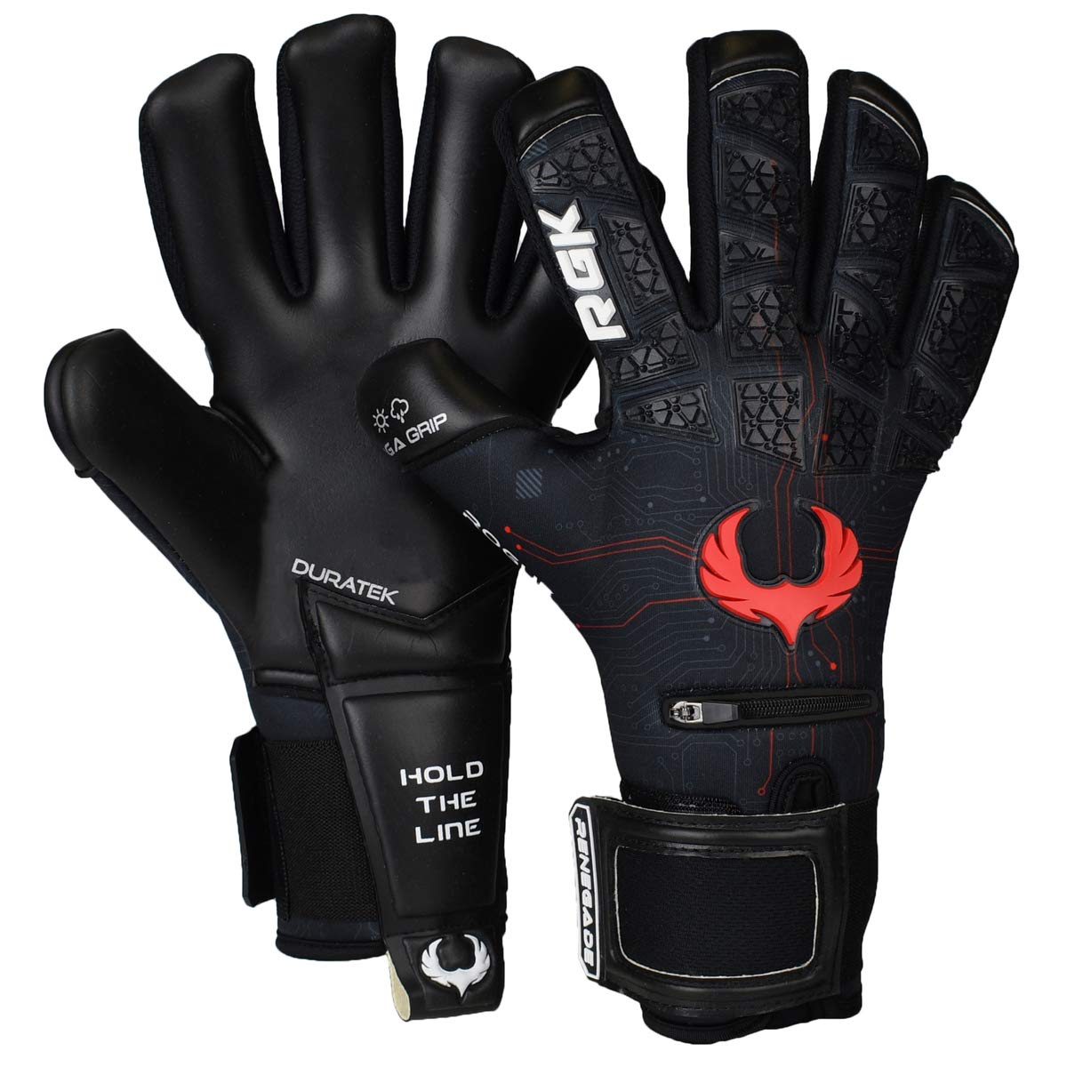 Renegade Gk Limited Edition Rogue Quantum Goalie Gloves With Pro-Tek Fingersaves 4Mm Giga Grip  Neoprene Black  Red Soccer Goalk