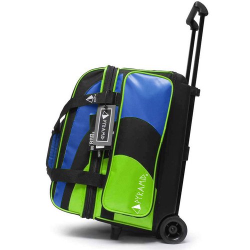 Pyramid Path Deluxe Double Roller With Oversized Accessory Pocket Bowling Bag (Lime Greenroyal Blue)